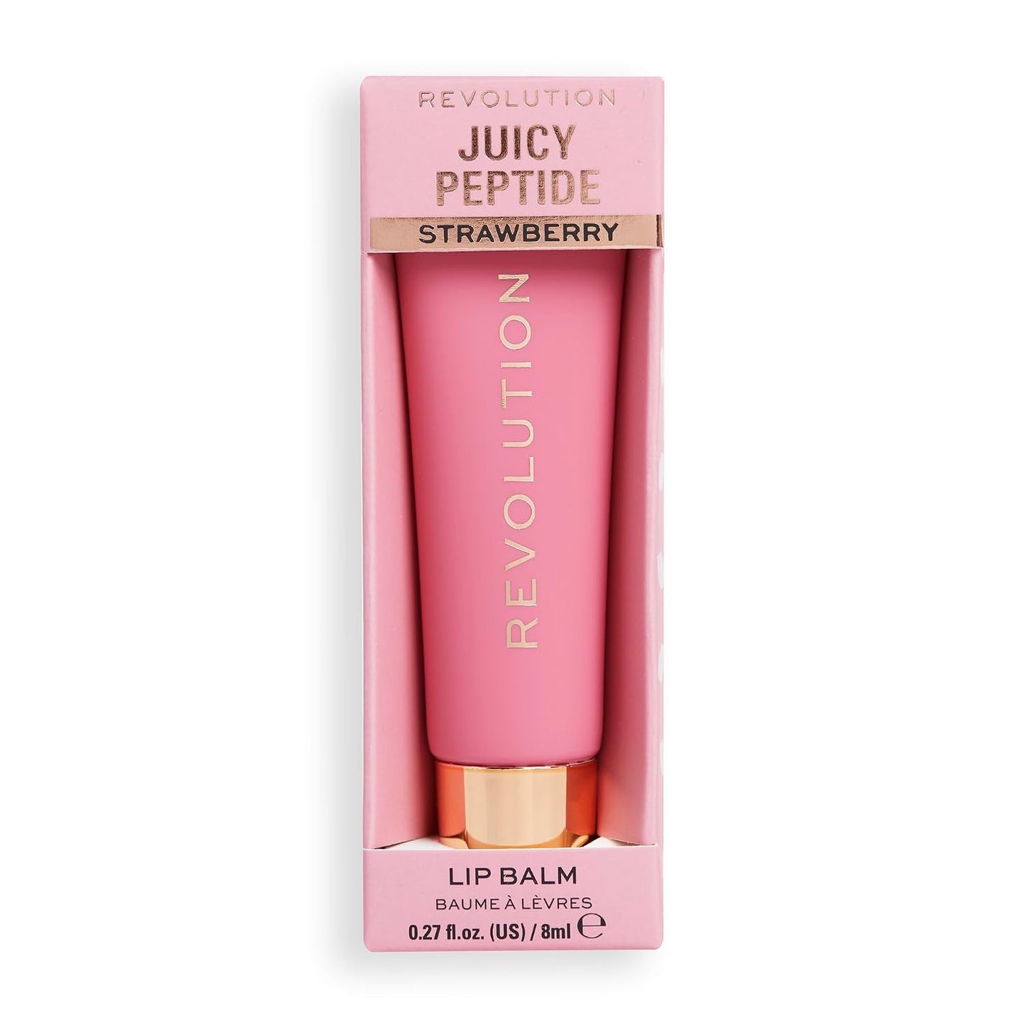 Revolution, Juicy Peptide Lip Balm, Sheer to Buildable Tint with Hydrating & Nourishing Peptides, Squalane & Vitamin E, Pink Strawberry, 0.27 fl oz