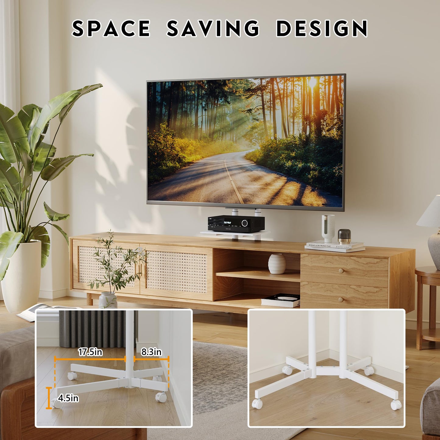 BONTEC Rolling TV Stand with Tilt, Mobile TV Cart for 32–85 Inch LED LCD Flat Curved TVs, Portable Stand with Laptop Shelf, Locking Wheels, Outdoor TV Stand Holds 132 lbs, Max VESA 600x400mm, White