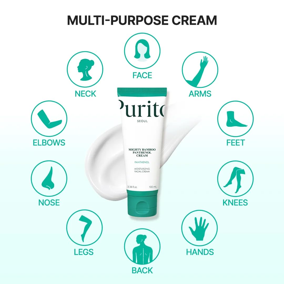 PURITO Panthenol 10% Barrier Cream | Face Moisturizer for Skin Barrier Repair | All skin types, sensitive and blemish-prone skin | Non-Comedogenic, Vegan | Korean Skincare, 100mL, 3.38 fl.oz