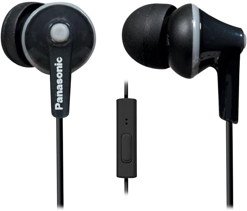 Panasonic ErgoFit Wired Earbuds, In-Ear Headphones with Dynamic Crystal-Clear Sound and Ergonomic Custom-Fit Earpieces (S/M/L), 3.5mm Jack for Phones and Laptops, No Mic - RP-HJE120-K (Black)