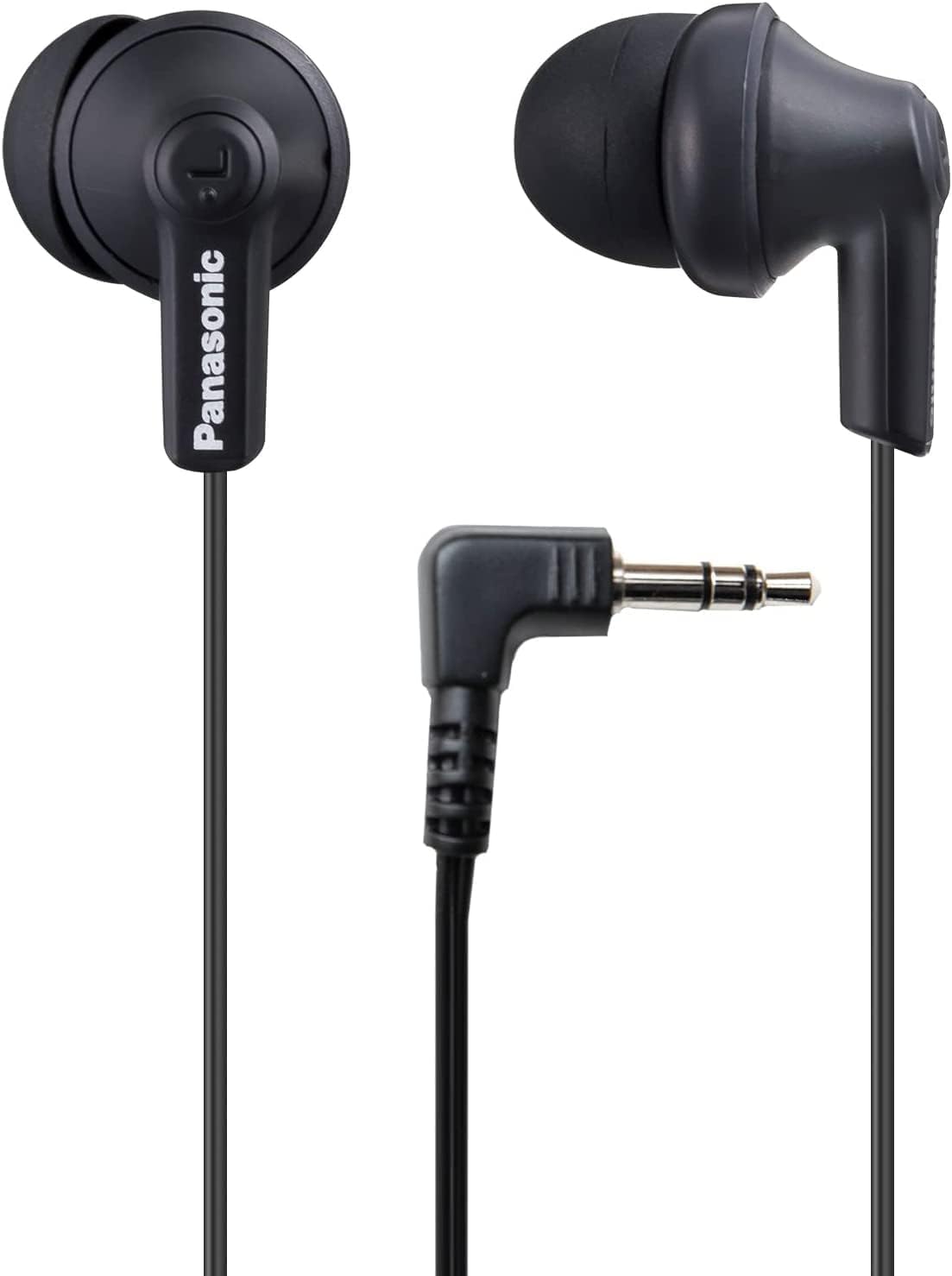 Panasonic ErgoFit Wired Earbuds, In-Ear Headphones with Dynamic Crystal-Clear Sound and Ergonomic Custom-Fit Earpieces (S/M/L), 3.5mm Jack for Phones and Laptops, No Mic - RP-HJE120-K (Black)