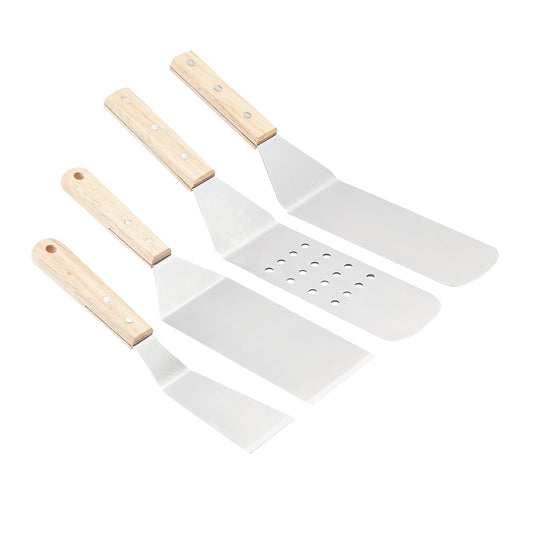 Amazon Basics 4-Piece Stainless Steel BBQ Grilling Tool Set with Carry Bag, Rust-Resistant, Dishwasher Safe
