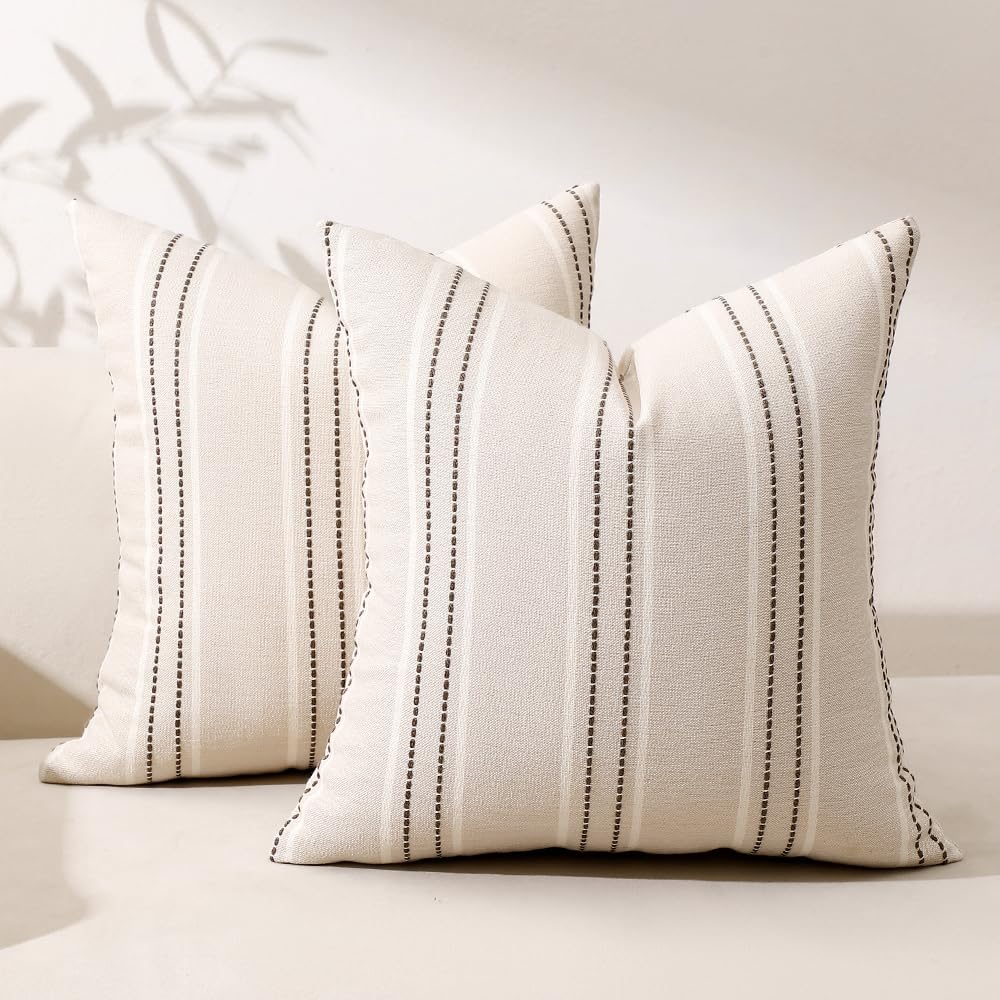 Hckot Christmas Throw Pillow Covers 24x24 Set of 2 Red Pillow Covers Striped Decorative Pillows Xmas Decorations Cushion Covers Winter Holiday Decor for Sofa Couch Living Room(Red)