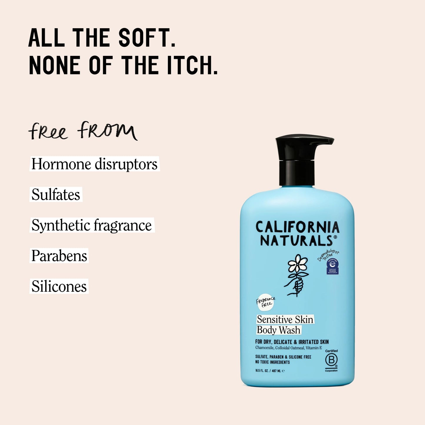 California Naturals Sensitive Skin Body Wash, Soothing & Gentle for Sensitive & Dry Skin, Unscented & Fragrance Free, Colloidal Oat & Chamomile, Vegan, Paraben & Sulfate Free, 16.5 oz