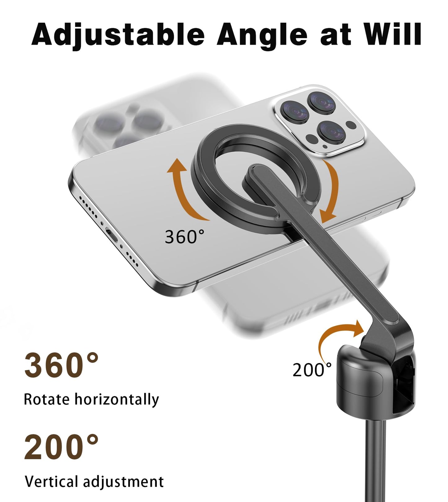 TONEOF 68" Magnetic Selfie Stick Tripod with Aluminum Strong Magnetic Holder for Magsafe, 360° Rotatable Travel Phone Tripod Stand with Metal Ring & Rechargeable Remote for iPhone/Android(Beige Gray)