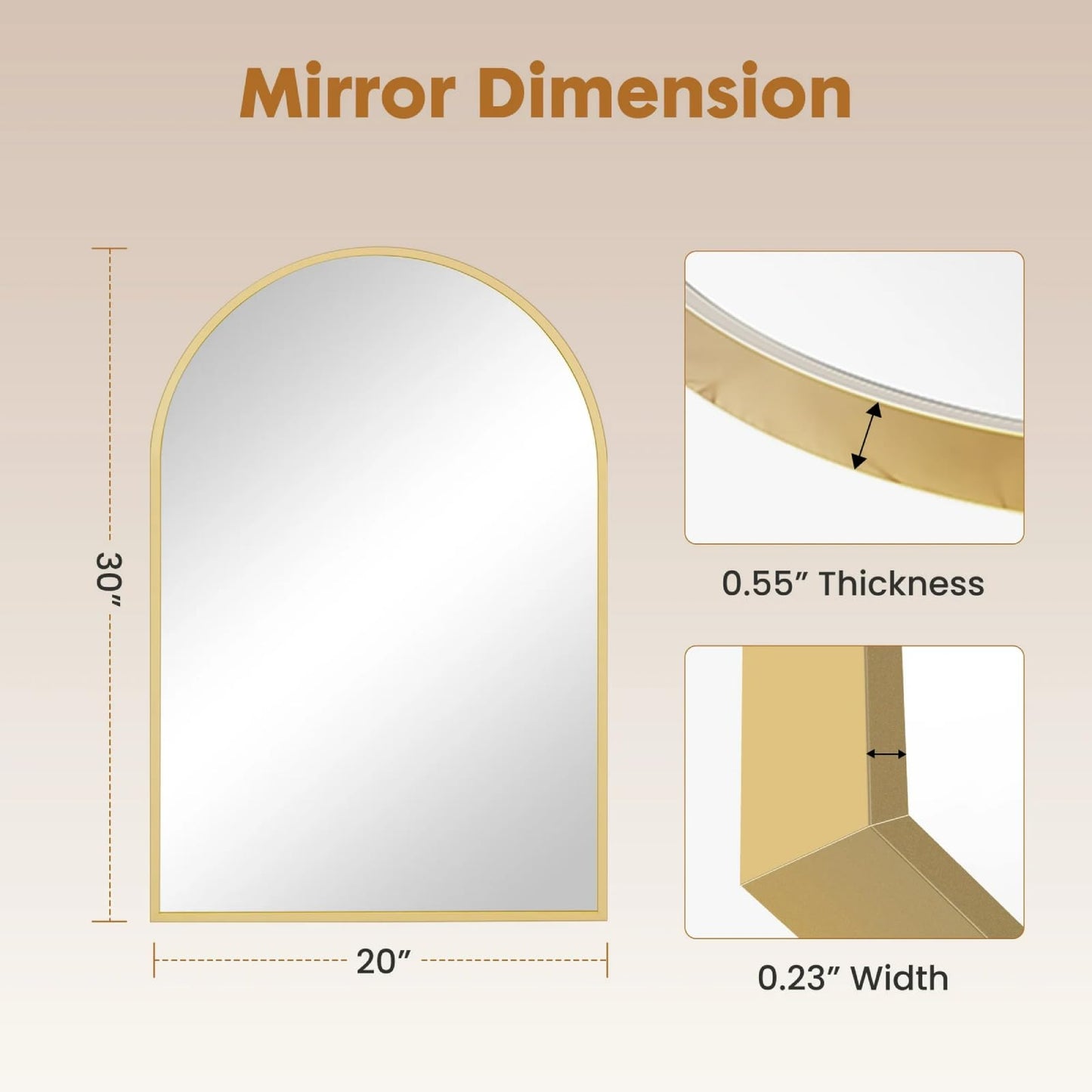 Arched Wall Mirror 36x24 Inch Gold Bathroom Vanity Mirror with Metal Frame, Modern Arch Mirror for Bedroom, Living Room, Entryway, Wall Mounted Decorative Mirror