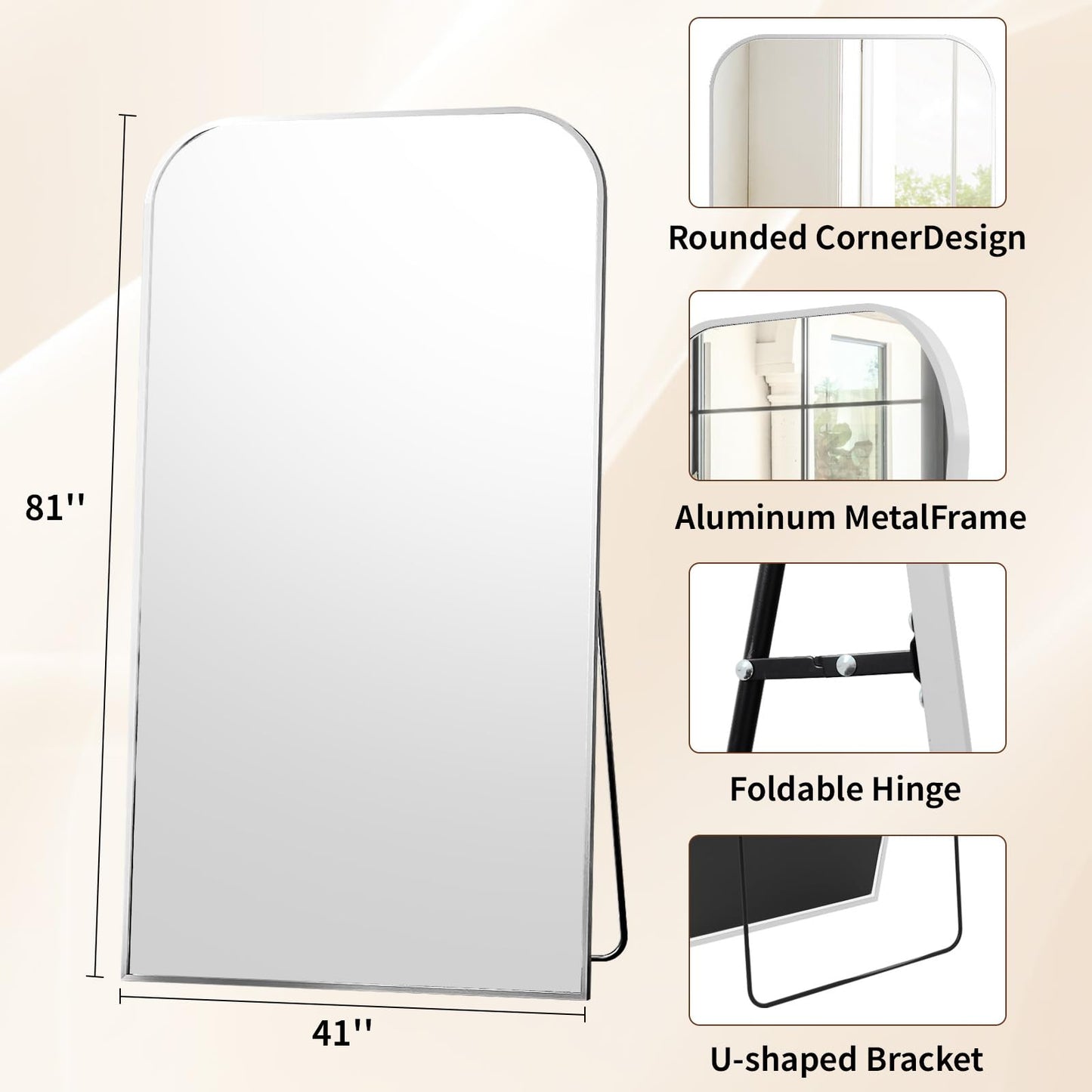 Full Length Mirror 65"x24" Arched Floor Standing Large Mirrors Full Body Mirror with Stand - with Aluminum Frame for Bedroom Living Room, Black