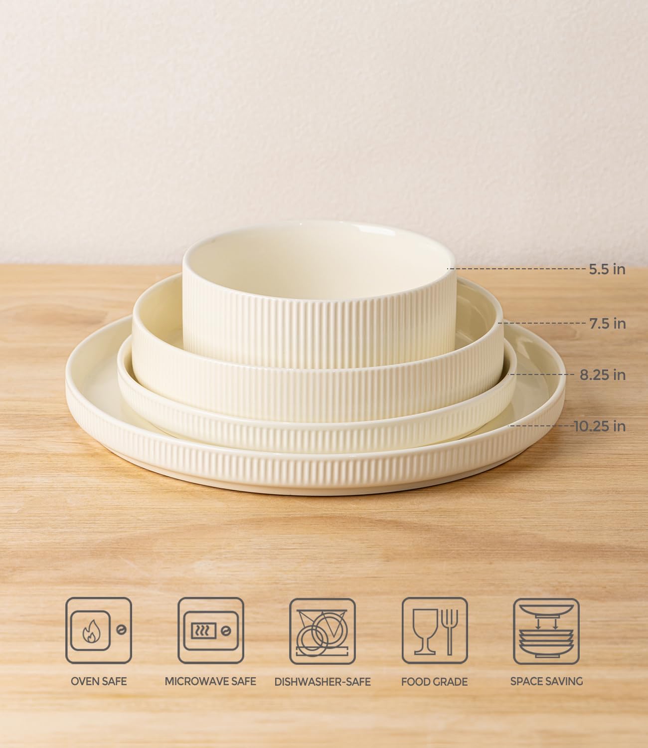 TheTerra Ceramic Dinnerware Sets for 4, 12 Pieces Porcelain Lightweight Plates and Bowls Sets, Scratch Resistant Dish Set, Oven & Microwave & Dishwasher Safe, Beige