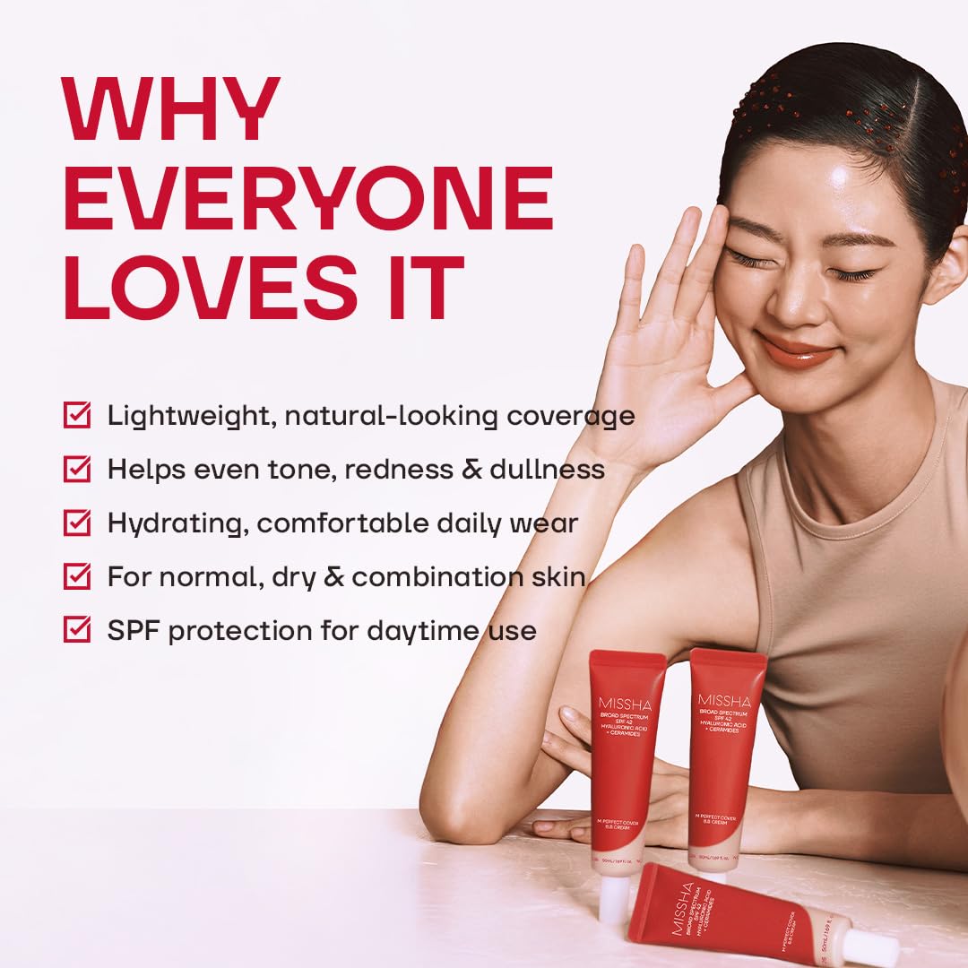 MISSHA M Perfect Cover BB Cream No.29 Caramel Beige - Medium/Tan with Warm Undertone SPF 42 PA+++ 1.69 Fl Oz - Tinted Moisturizer for face with SPF