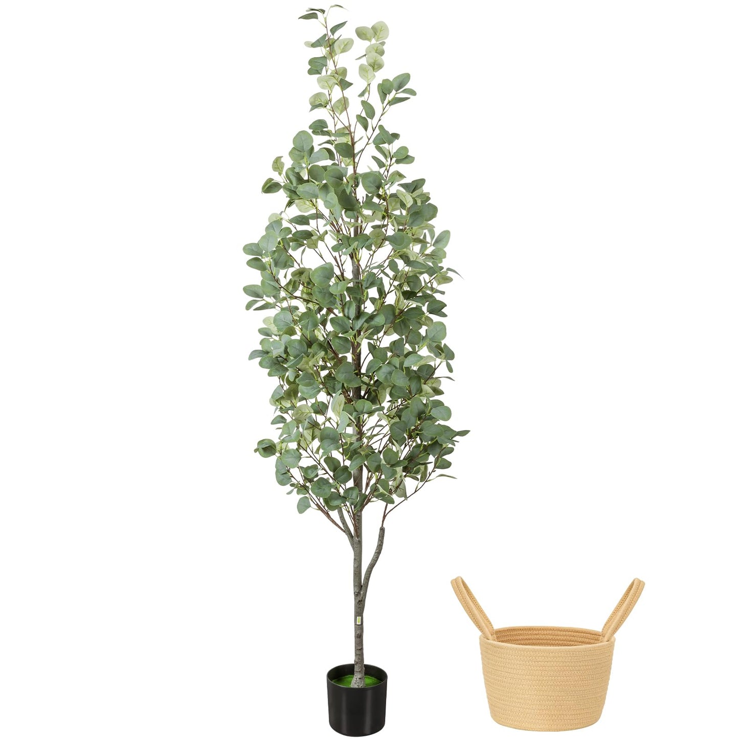 6FT Fall Artificial Eucalyptus Tree with Wicker Basket, Orange Potted Faux Eucalyptus Trees, Autumn Fake Eucalyptus Plants, Lifelike Leaves & Natural Trunk for Home Office Bedroom, Indoor