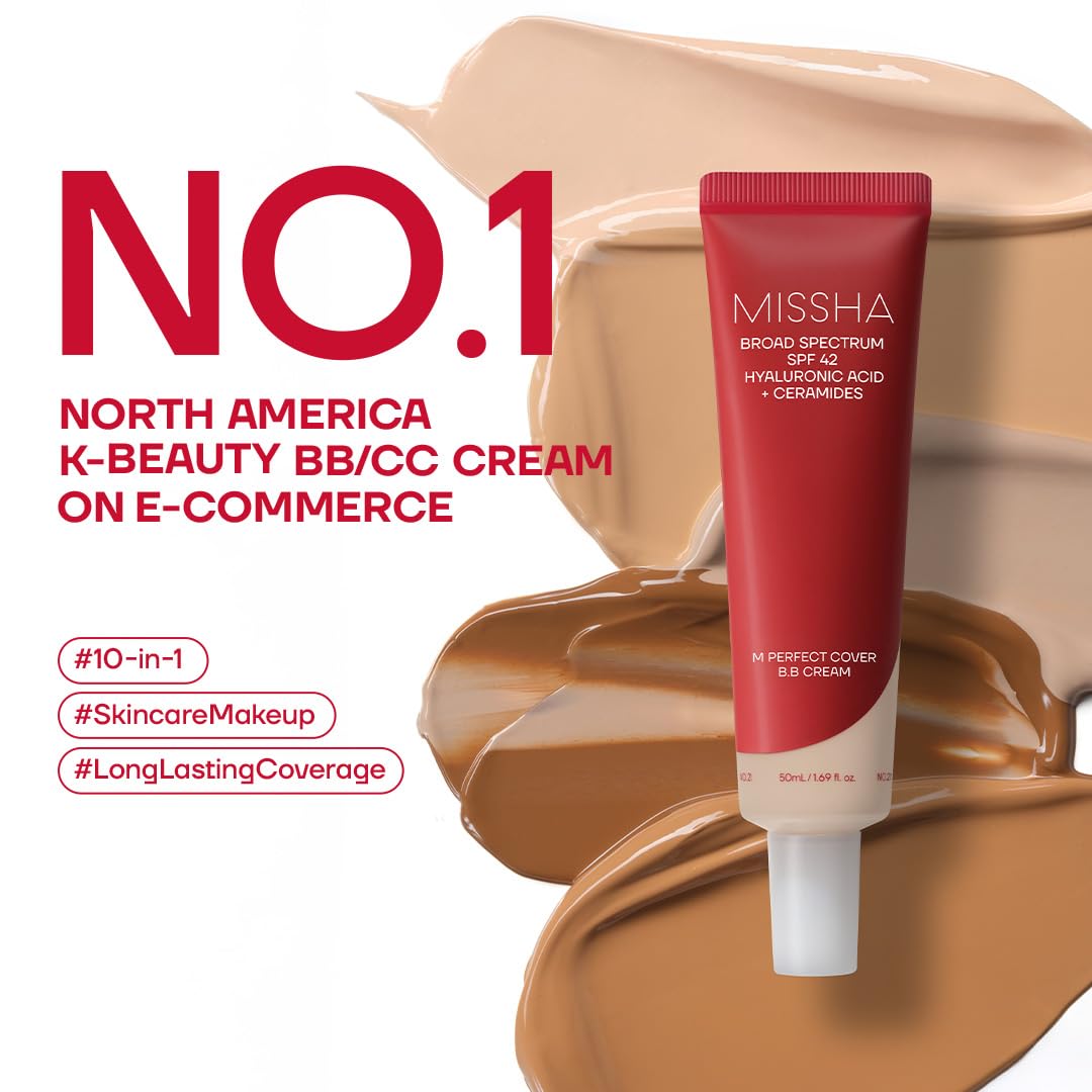 MISSHA M Perfect Cover BB Cream No.29 Caramel Beige - Medium/Tan with Warm Undertone SPF 42 PA+++ 1.69 Fl Oz - Tinted Moisturizer for face with SPF