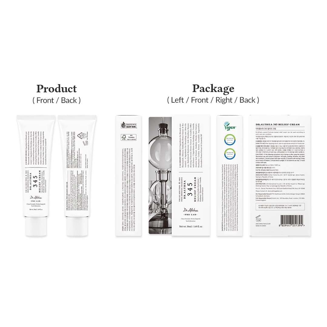 Dr.Althea 345 Relief Cream | PDRN & Hyaluronic Acid for Hydration, Blemish Care | Post-Acne Face Moisturizer with Centella & Niacinamide | Korean Vegan Skincare, 1.69 Fl Oz (Ver.2 - Pack of 1)