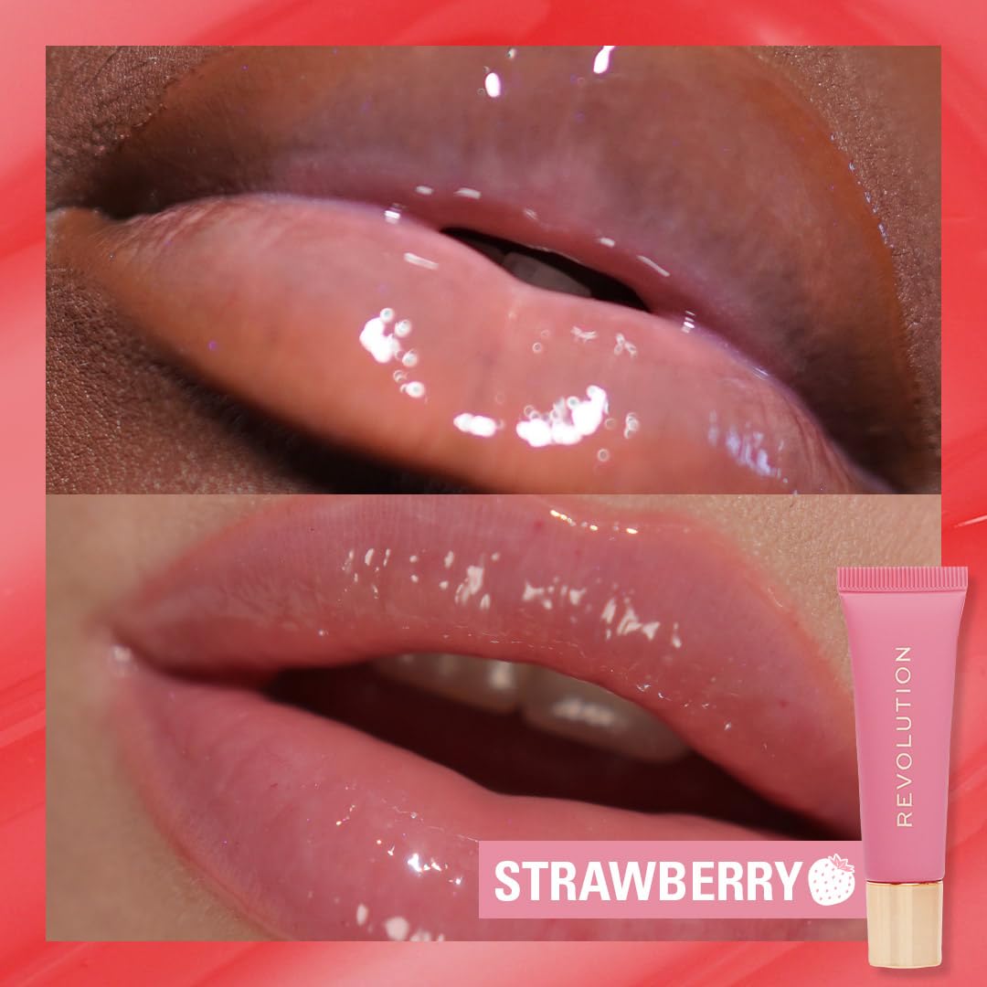 Revolution, Juicy Peptide Lip Balm, Sheer to Buildable Tint with Hydrating & Nourishing Peptides, Squalane & Vitamin E, Pink Strawberry, 0.27 fl oz