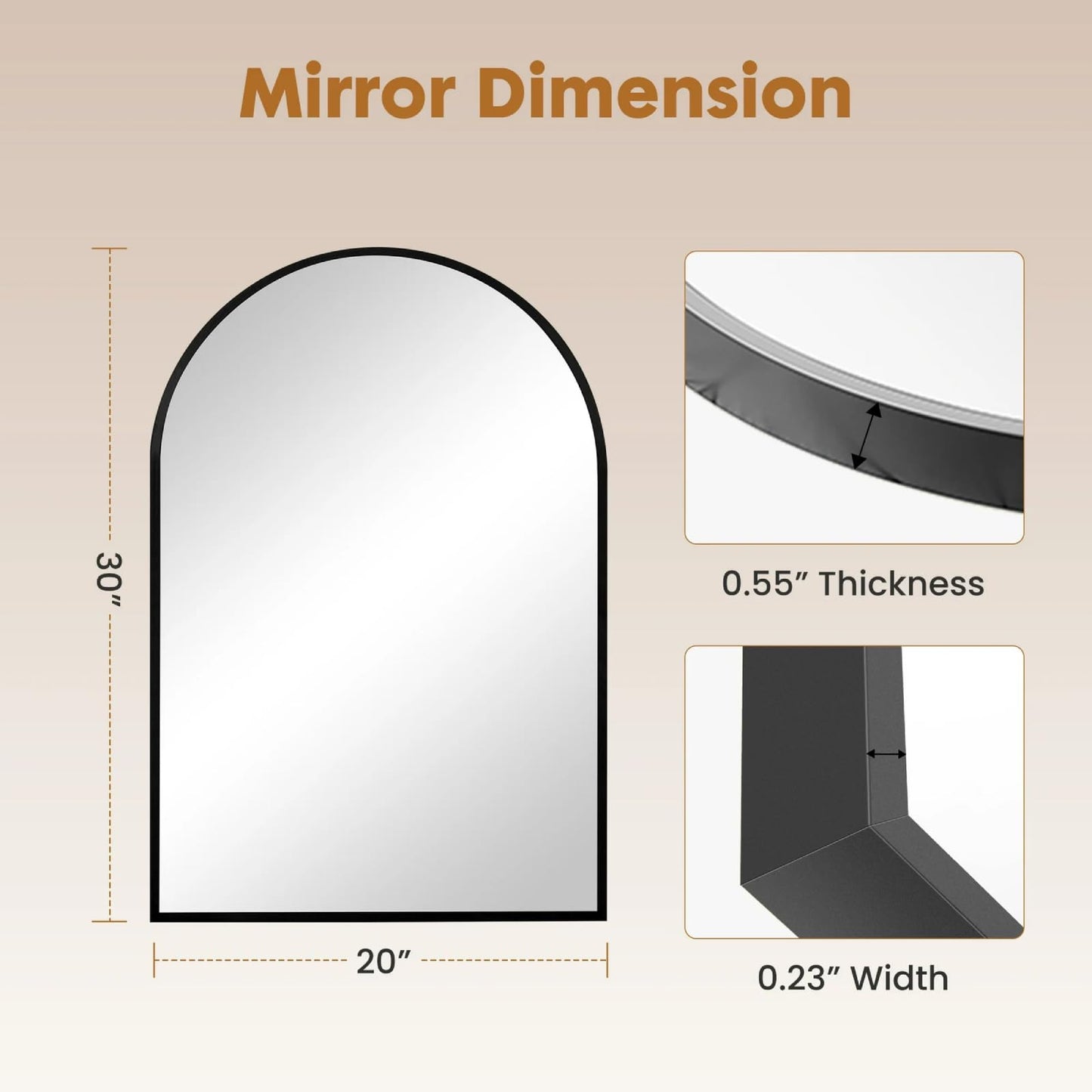 Arched Wall Mirror 36x24 Inch Gold Bathroom Vanity Mirror with Metal Frame, Modern Arch Mirror for Bedroom, Living Room, Entryway, Wall Mounted Decorative Mirror