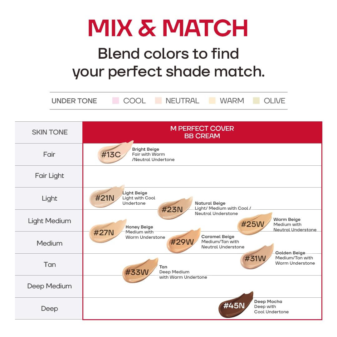 MISSHA M Perfect Cover BB Cream No.29 Caramel Beige - Medium/Tan with Warm Undertone SPF 42 PA+++ 1.69 Fl Oz - Tinted Moisturizer for face with SPF