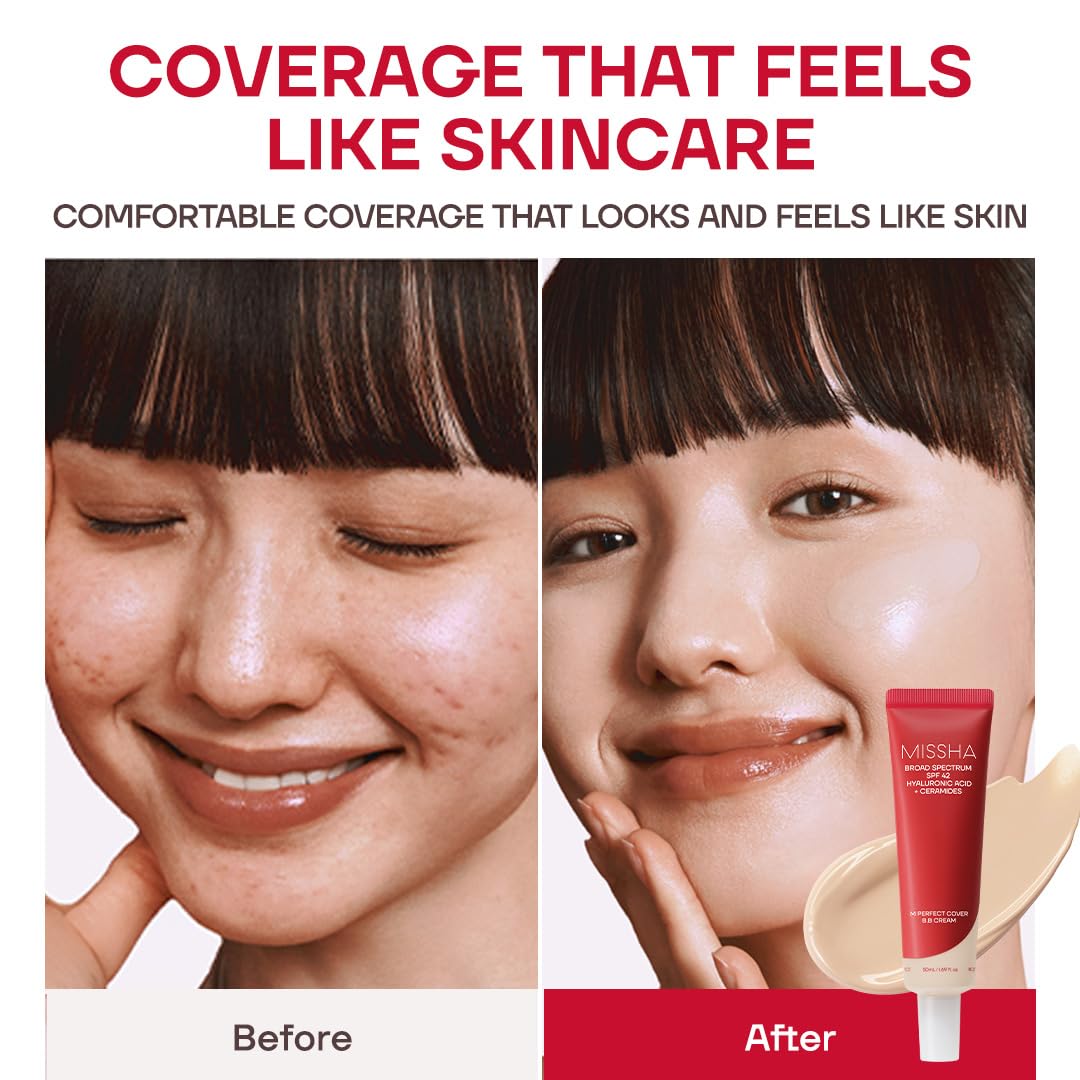 MISSHA M Perfect Cover BB Cream No.29 Caramel Beige - Medium/Tan with Warm Undertone SPF 42 PA+++ 1.69 Fl Oz - Tinted Moisturizer for face with SPF