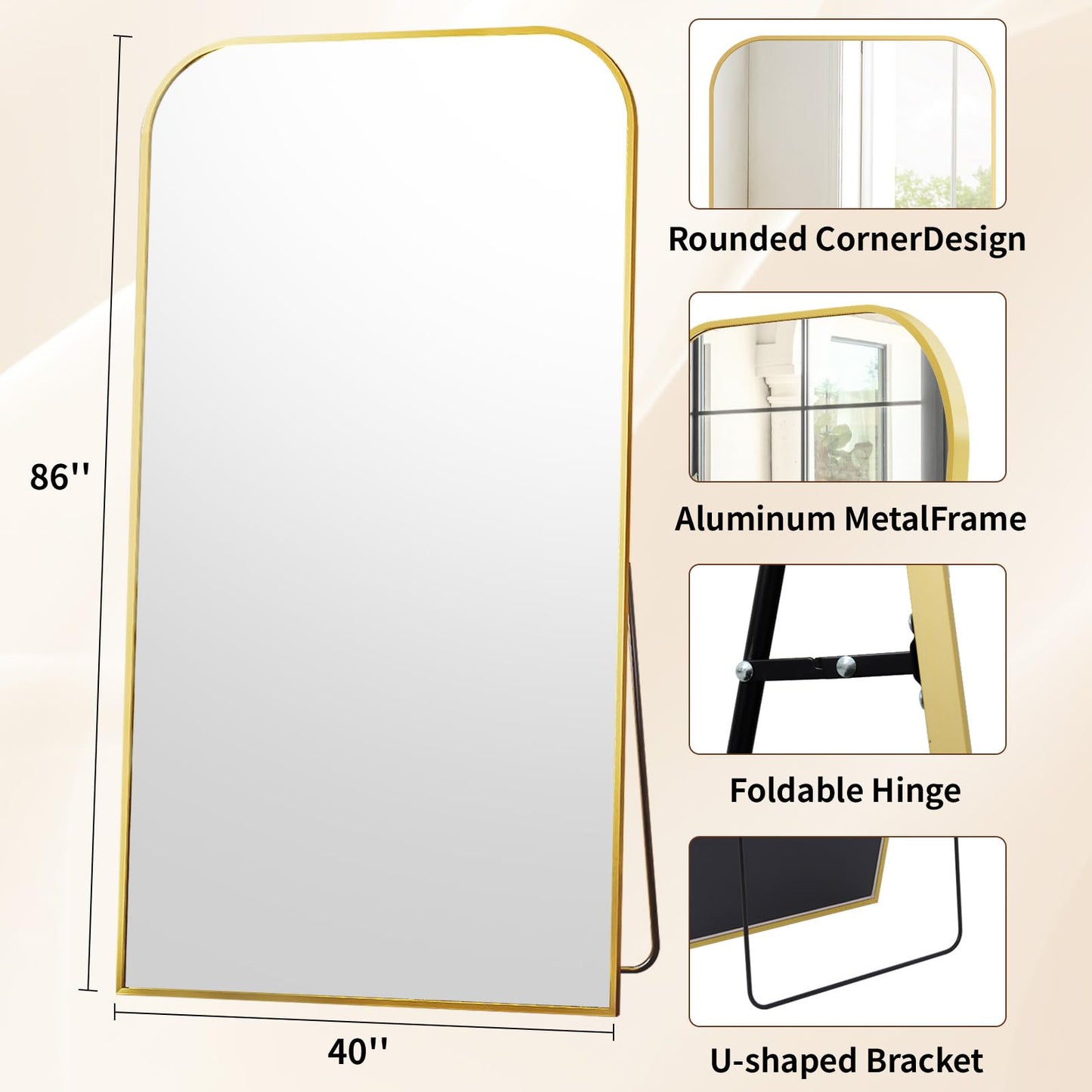 Full Length Mirror 65"x24" Arched Floor Standing Large Mirrors Full Body Mirror with Stand - with Aluminum Frame for Bedroom Living Room, Black