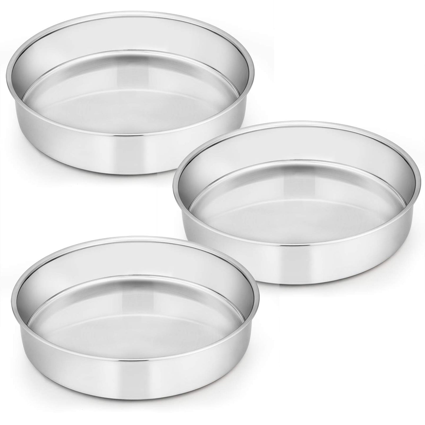 E-far 8 Inch Cake Pan Set of 3, Stainless Steel Round Layer Cake Baking Pans, Non-Toxic & Healthy, Mirror Finish & Dishwasher Safe