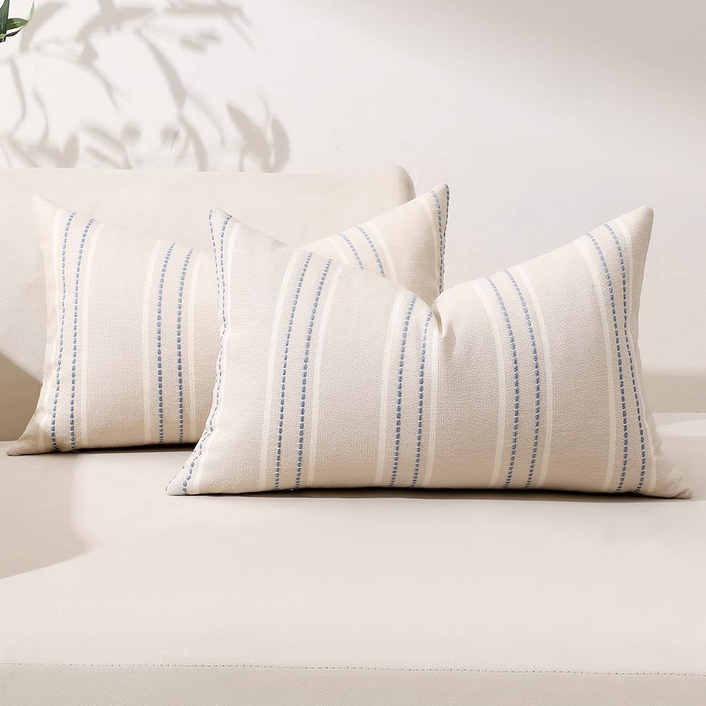 Hckot Christmas Throw Pillow Covers 24x24 Set of 2 Red Pillow Covers Striped Decorative Pillows Xmas Decorations Cushion Covers Winter Holiday Decor for Sofa Couch Living Room(Red)