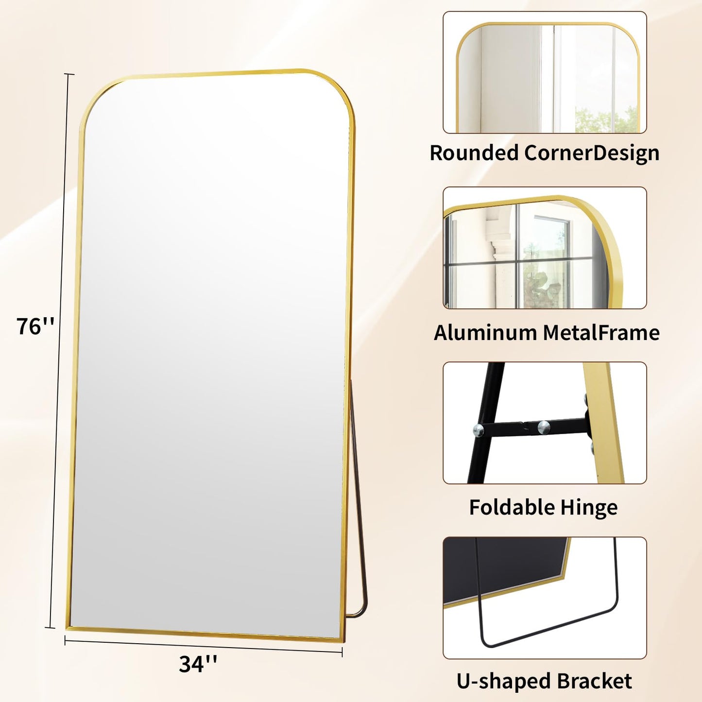 Full Length Mirror 65"x24" Arched Floor Standing Large Mirrors Full Body Mirror with Stand - with Aluminum Frame for Bedroom Living Room, Black