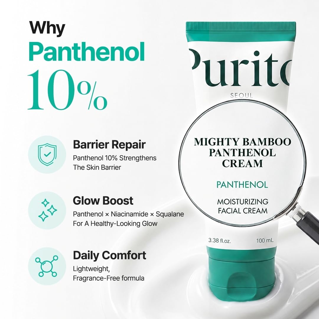 PURITO Panthenol 10% Barrier Cream | Face Moisturizer for Skin Barrier Repair | All skin types, sensitive and blemish-prone skin | Non-Comedogenic, Vegan | Korean Skincare, 100mL, 3.38 fl.oz