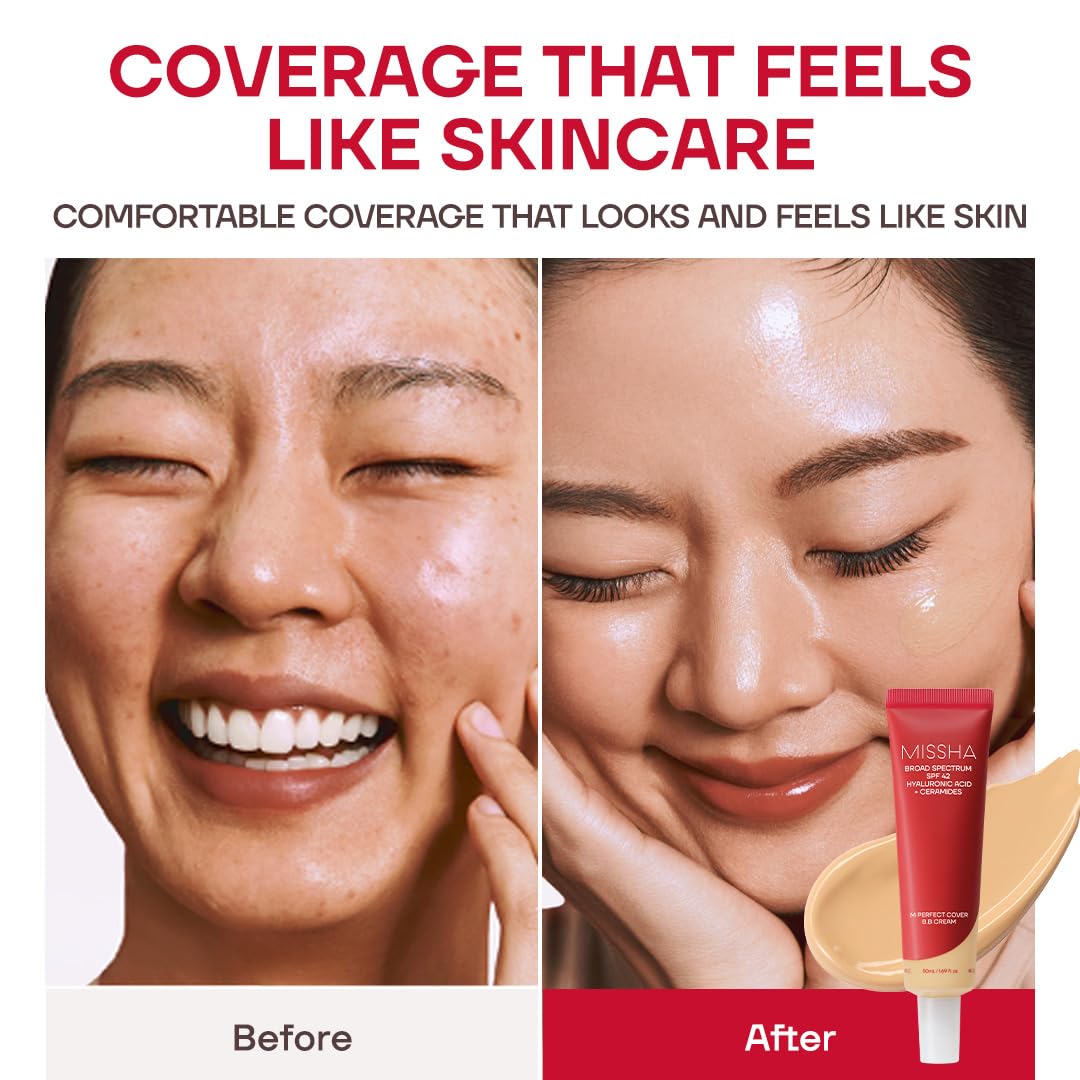 MISSHA M Perfect Cover BB Cream No.29 Caramel Beige - Medium/Tan with Warm Undertone SPF 42 PA+++ 1.69 Fl Oz - Tinted Moisturizer for face with SPF