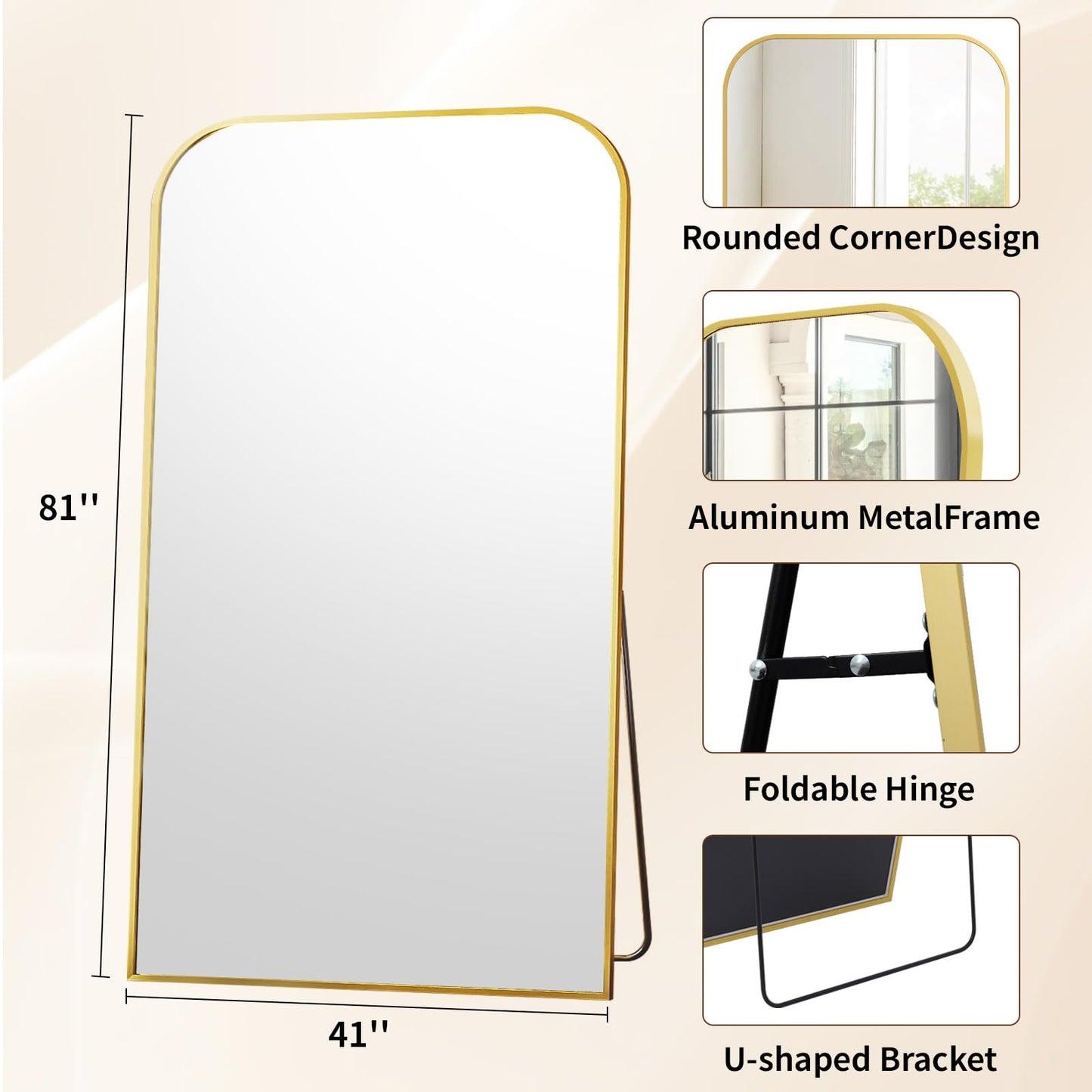 Full Length Mirror 65"x24" Arched Floor Standing Large Mirrors Full Body Mirror with Stand - with Aluminum Frame for Bedroom Living Room, Black