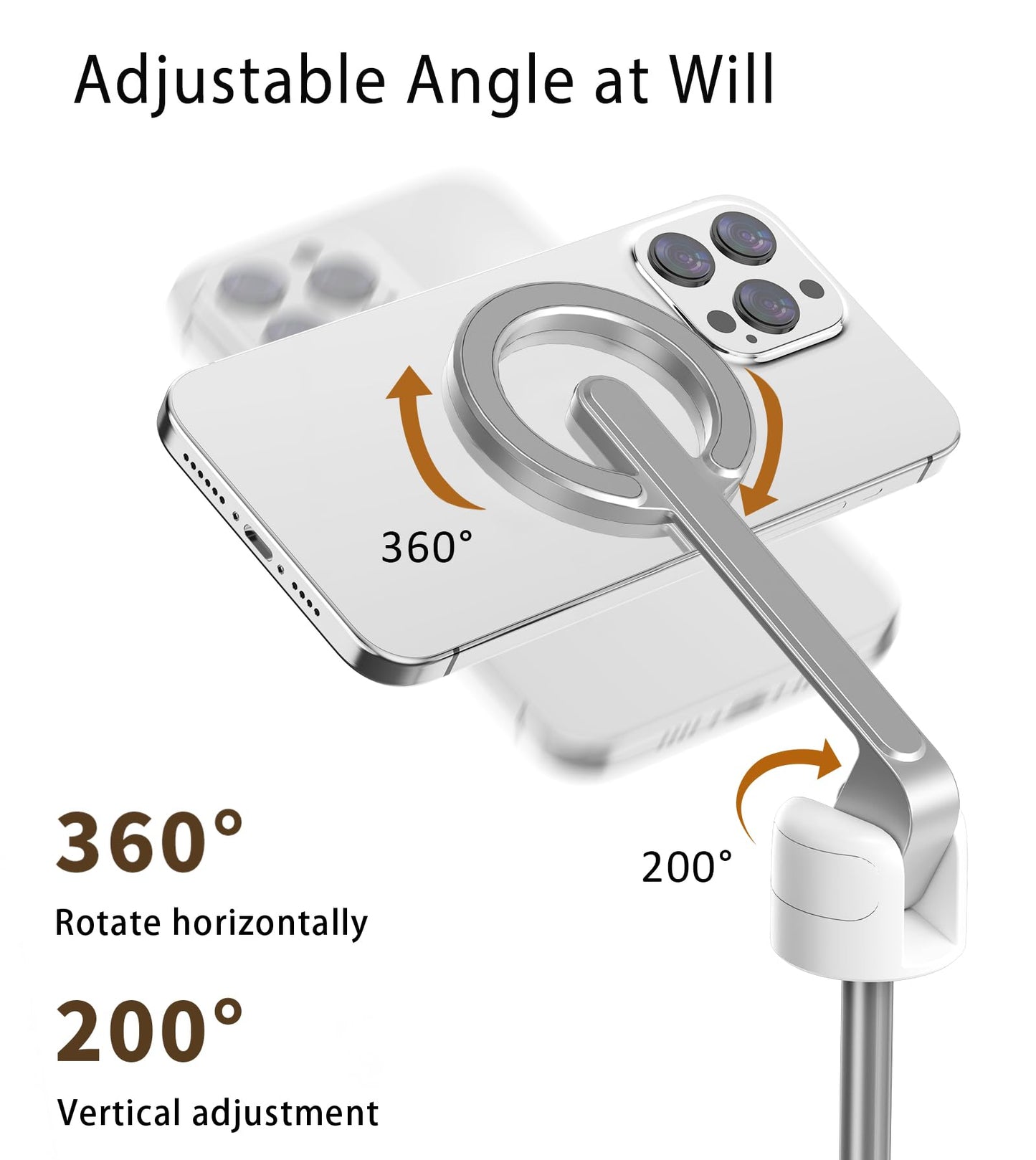TONEOF 68" Magnetic Selfie Stick Tripod with Aluminum Strong Magnetic Holder for Magsafe, 360° Rotatable Travel Phone Tripod Stand with Metal Ring & Rechargeable Remote for iPhone/Android(Beige Gray)