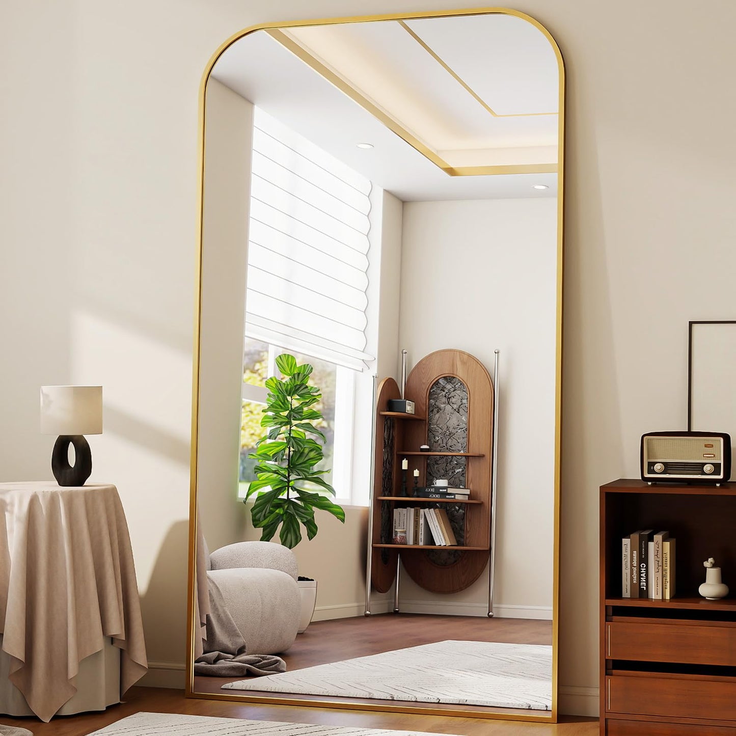 Full Length Mirror 65"x24" Arched Floor Standing Large Mirrors Full Body Mirror with Stand - with Aluminum Frame for Bedroom Living Room, Black