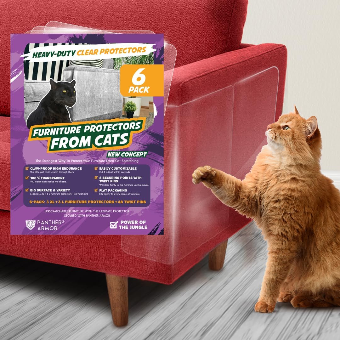8 Pack Cat Scratch Furniture Protector Sheets – Matte Finish Couch & Sofa Guard from Cat Claws – Easy Apply, Removable, with Twist Pins (4 XL + 4 Large)
