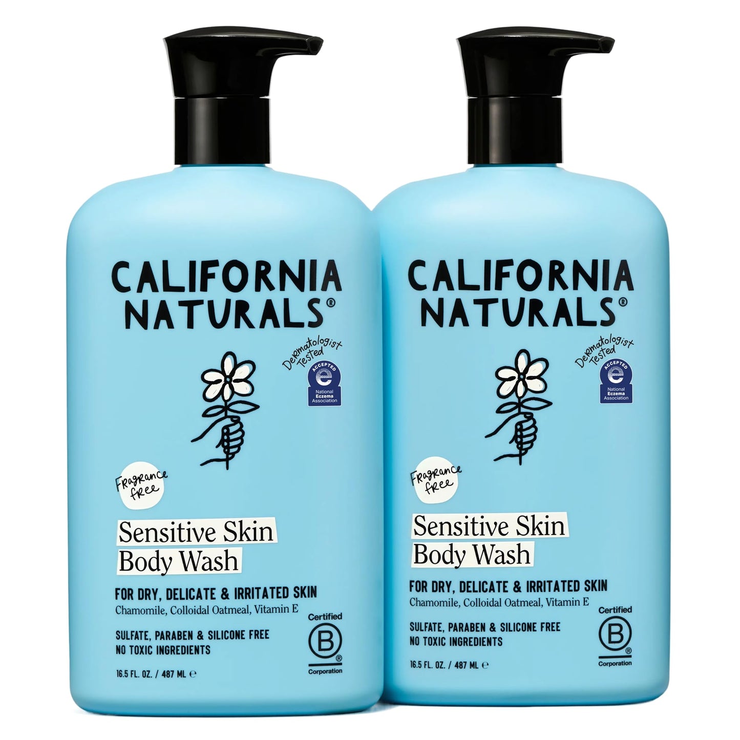 California Naturals Sensitive Skin Body Wash, Soothing & Gentle for Sensitive & Dry Skin, Unscented & Fragrance Free, Colloidal Oat & Chamomile, Vegan, Paraben & Sulfate Free, 16.5 oz