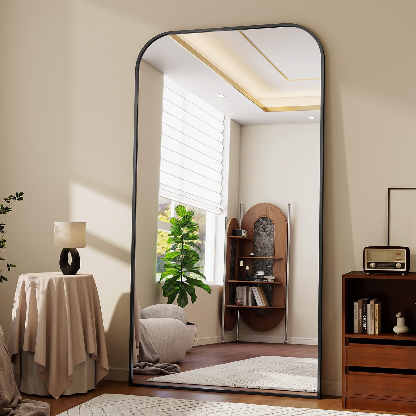 Full Length Mirror 65"x24" Arched Floor Standing Large Mirrors Full Body Mirror with Stand - with Aluminum Frame for Bedroom Living Room, Black