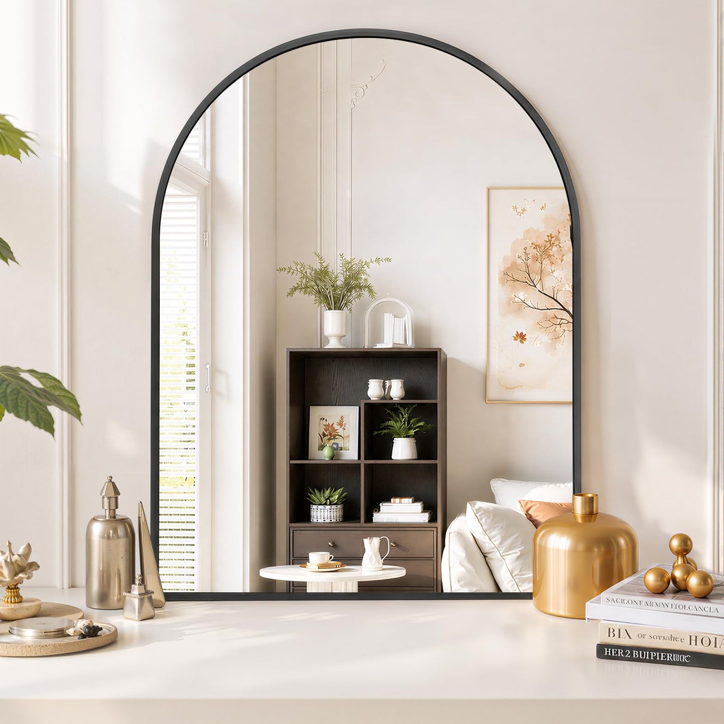 Arched Wall Mirror 36x24 Inch Gold Bathroom Vanity Mirror with Metal Frame, Modern Arch Mirror for Bedroom, Living Room, Entryway, Wall Mounted Decorative Mirror