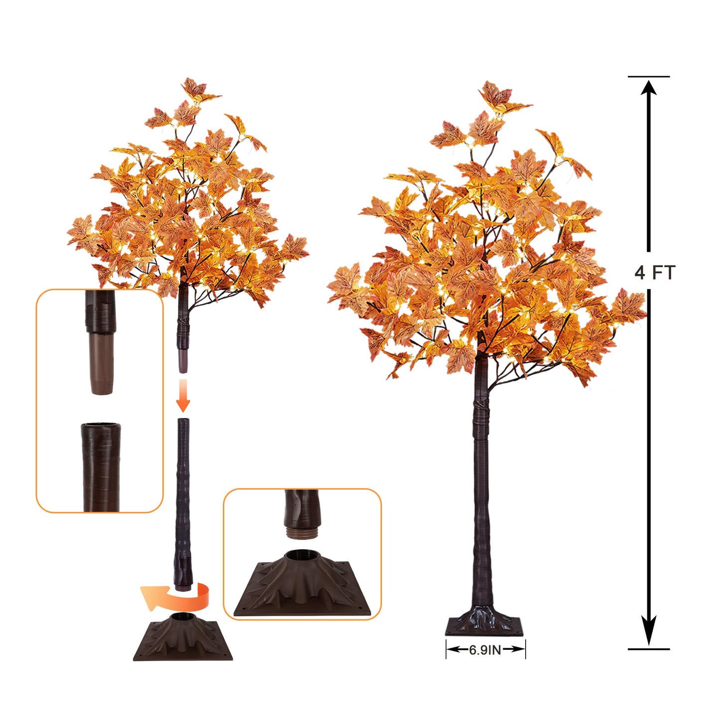LIGHTSHARE 6FT 120LED Artificial Lighted Maple Tree Warm White Fall Decorations Indoor Ourdoor, Orange