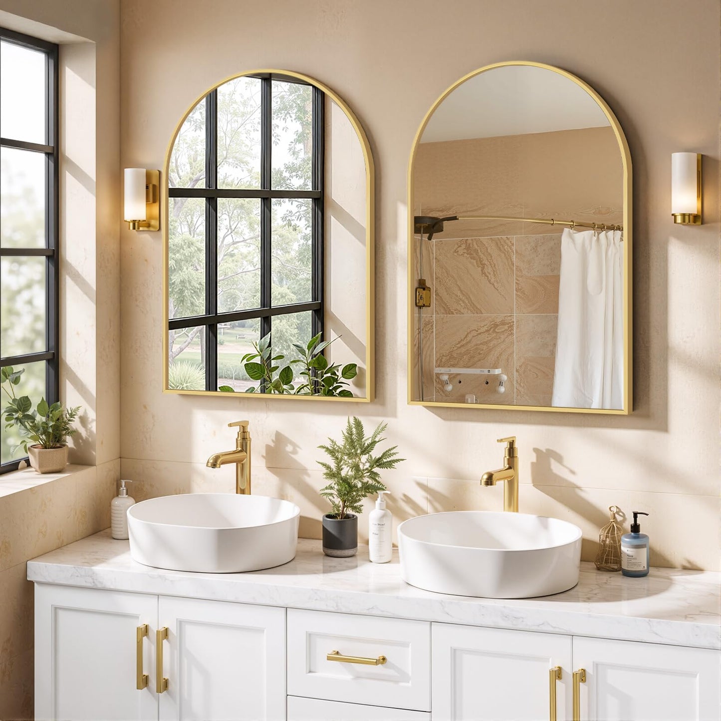 Arched Wall Mirror 36x24 Inch Gold Bathroom Vanity Mirror with Metal Frame, Modern Arch Mirror for Bedroom, Living Room, Entryway, Wall Mounted Decorative Mirror