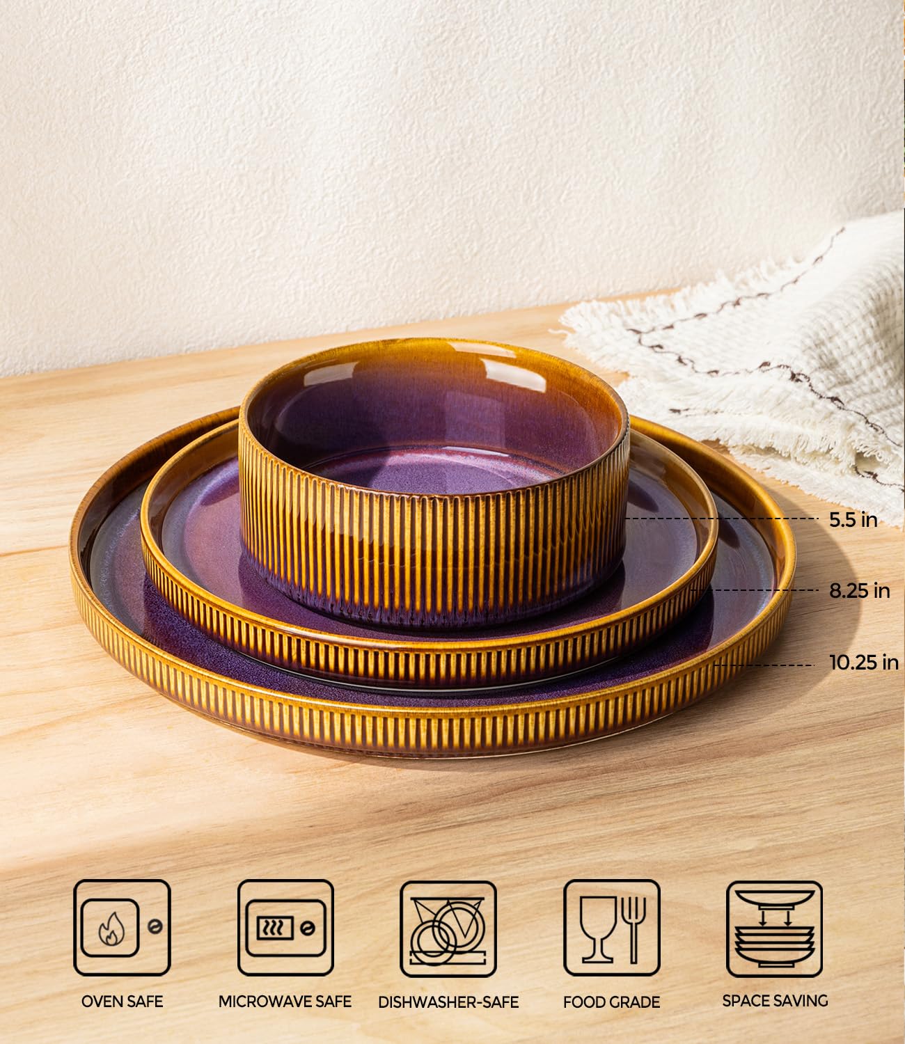 TheTerra Ceramic Dinnerware Sets for 4, 12 Pieces Porcelain Lightweight Plates and Bowls Sets, Scratch Resistant Dish Set, Oven & Microwave & Dishwasher Safe, Beige