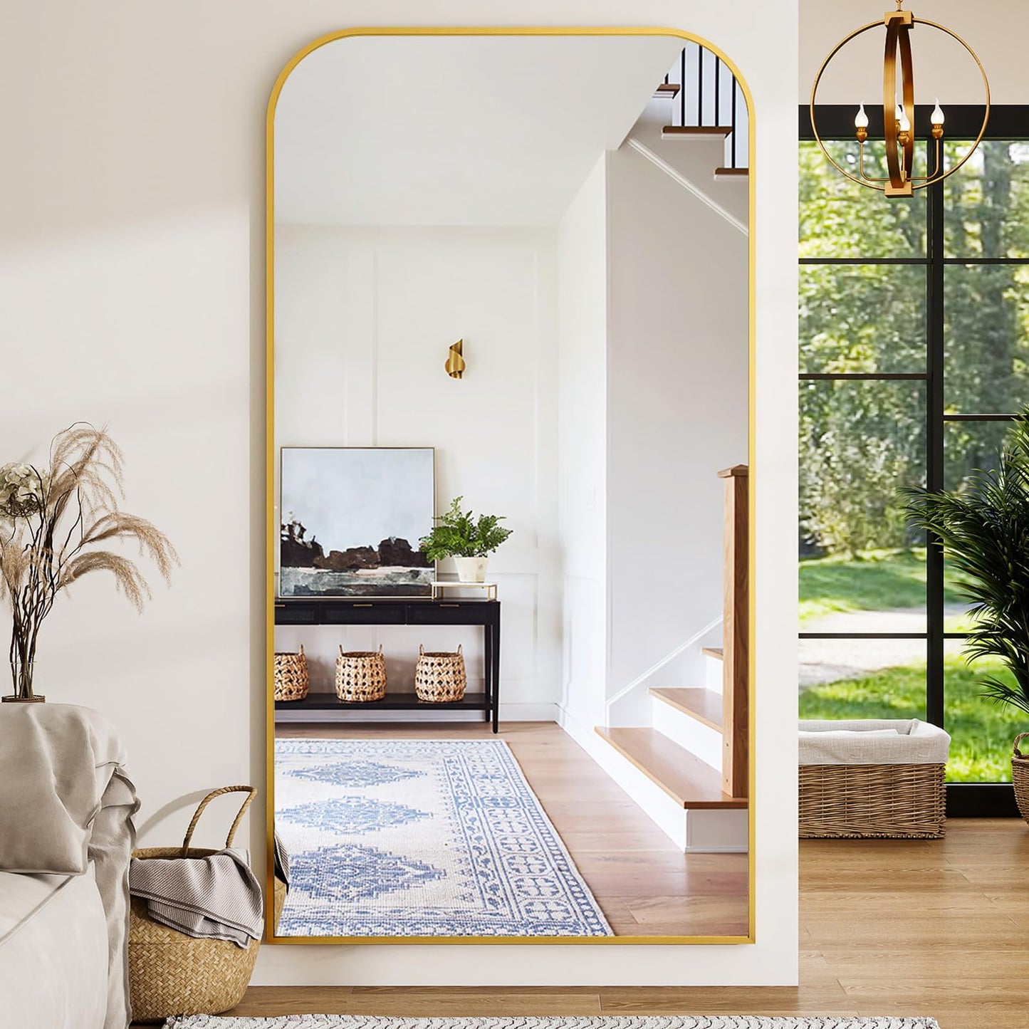 Full Length Mirror 65"x24" Arched Floor Standing Large Mirrors Full Body Mirror with Stand - with Aluminum Frame for Bedroom Living Room, Black