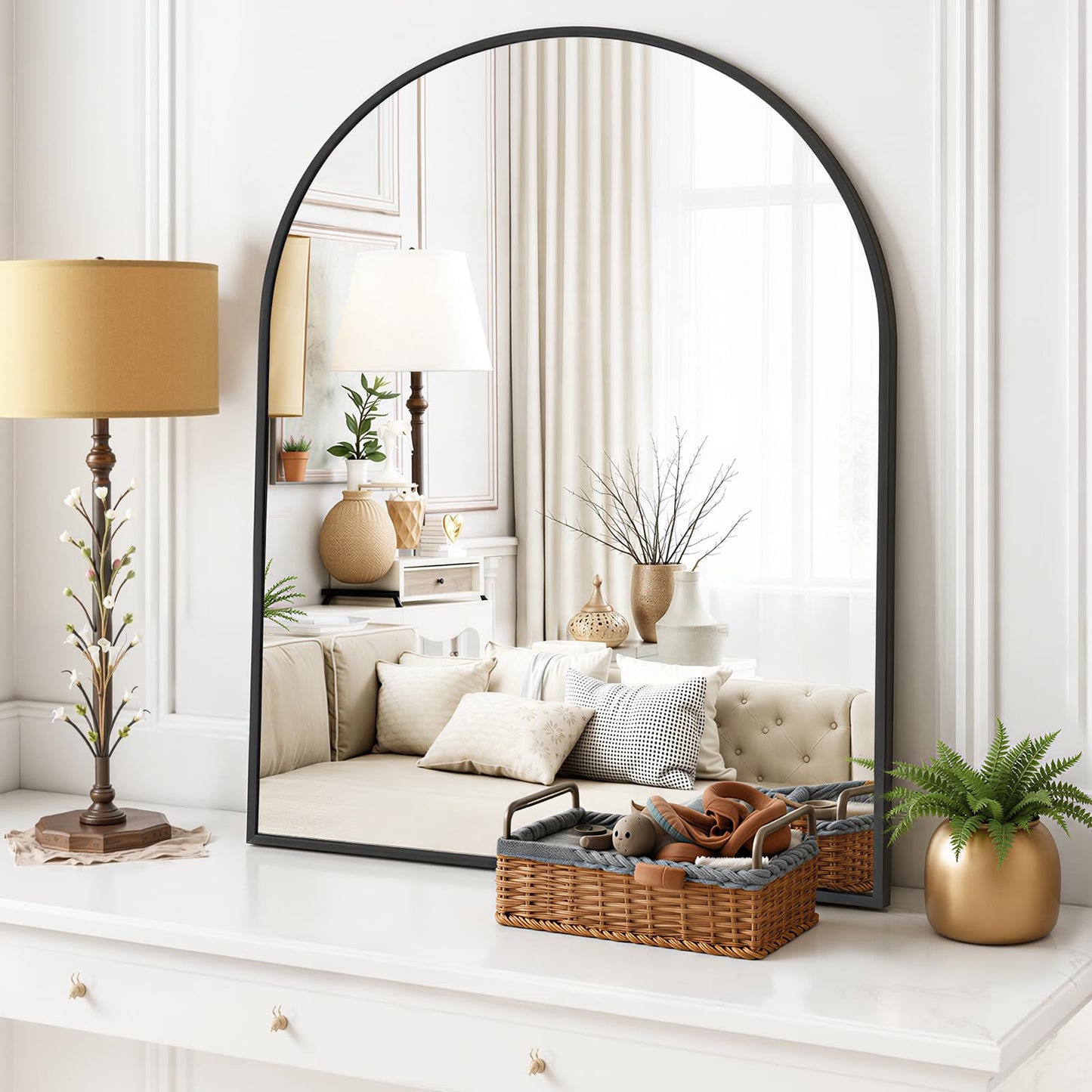 Arched Wall Mirror 36x24 Inch Gold Bathroom Vanity Mirror with Metal Frame, Modern Arch Mirror for Bedroom, Living Room, Entryway, Wall Mounted Decorative Mirror