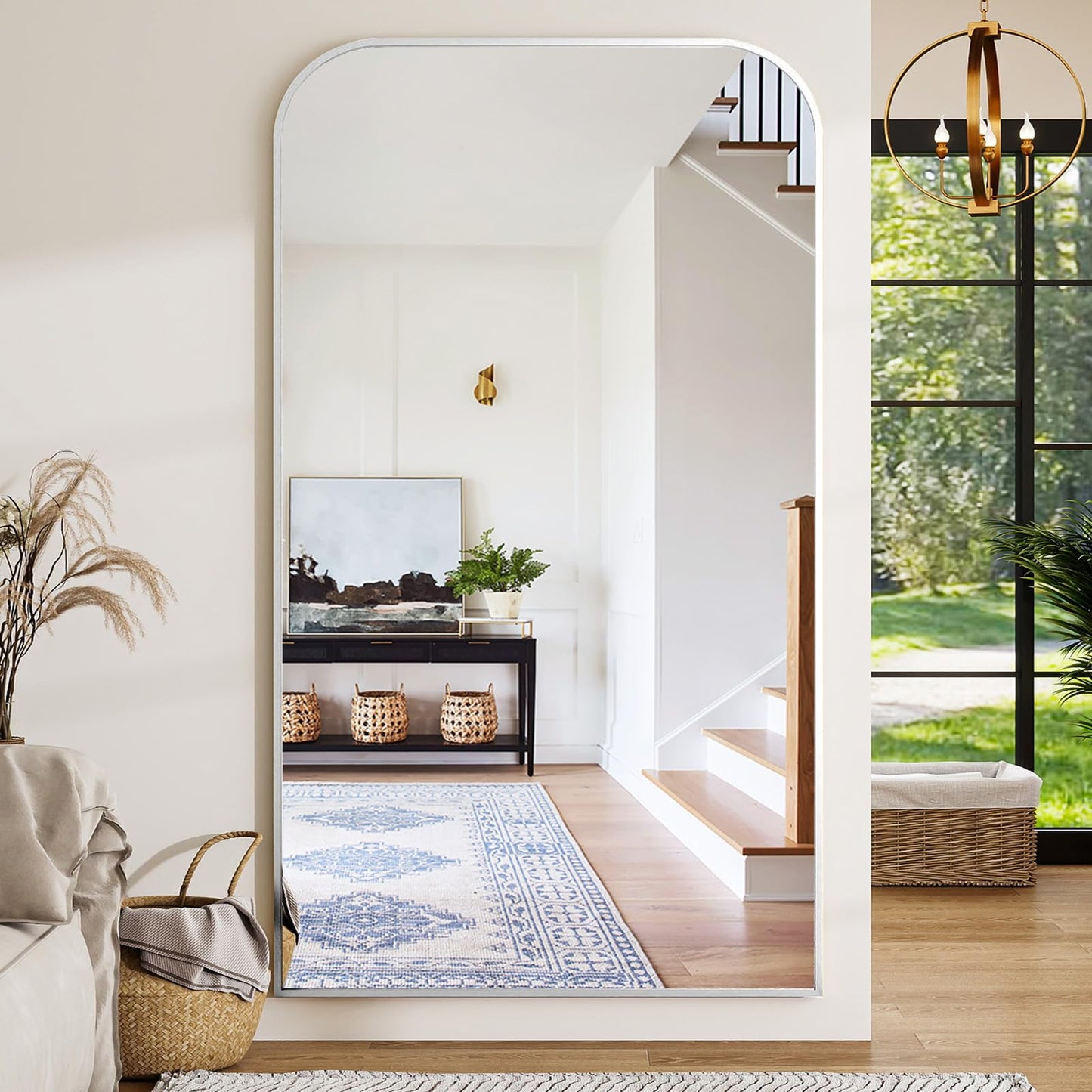Full Length Mirror 65"x24" Arched Floor Standing Large Mirrors Full Body Mirror with Stand - with Aluminum Frame for Bedroom Living Room, Black