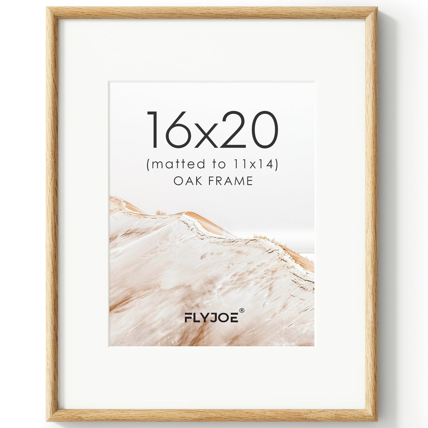 FLYJOE 11x14 Picture Frame, Natural Solid OAK Wood Photo Frame with HD Tempered Glass, Rounded Corner Frame 11 x 14 Matted to 8x10, Gallery Wall Frames for Art, Horizontal or Vertical Wall Mounting