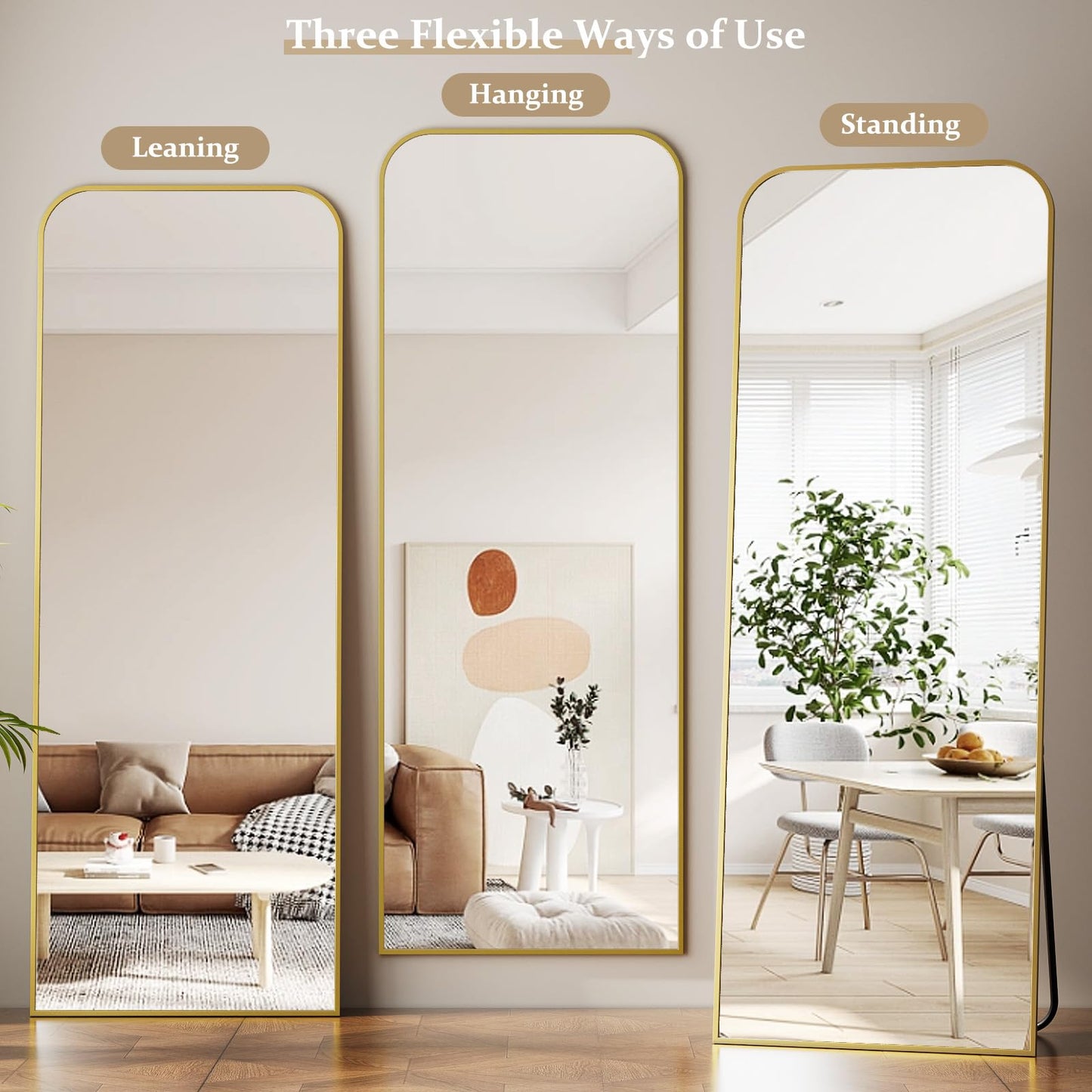 Full Length Mirror 65"x24" Arched Floor Standing Large Mirrors Full Body Mirror with Stand - with Aluminum Frame for Bedroom Living Room, Black