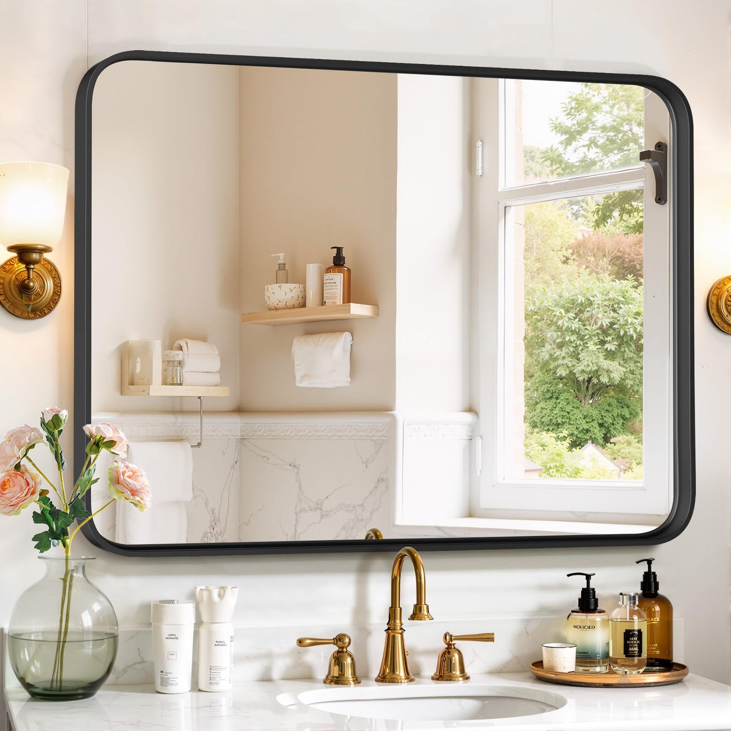 Arched Wall Mirror 36x24 Inch Gold Bathroom Vanity Mirror with Metal Frame, Modern Arch Mirror for Bedroom, Living Room, Entryway, Wall Mounted Decorative Mirror