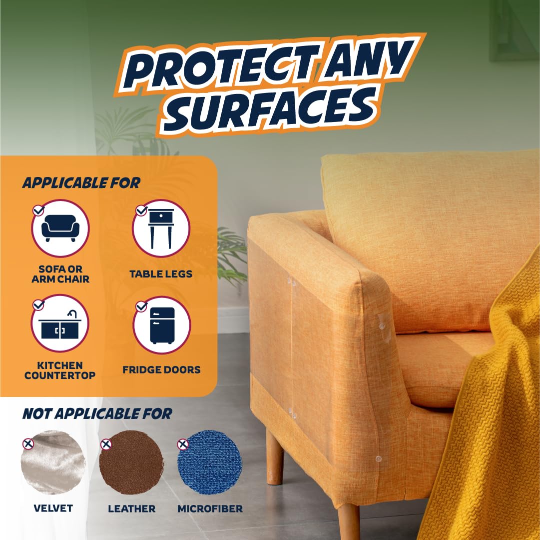 8 Pack Cat Scratch Furniture Protector Sheets – Matte Finish Couch & Sofa Guard from Cat Claws – Easy Apply, Removable, with Twist Pins (4 XL + 4 Large)