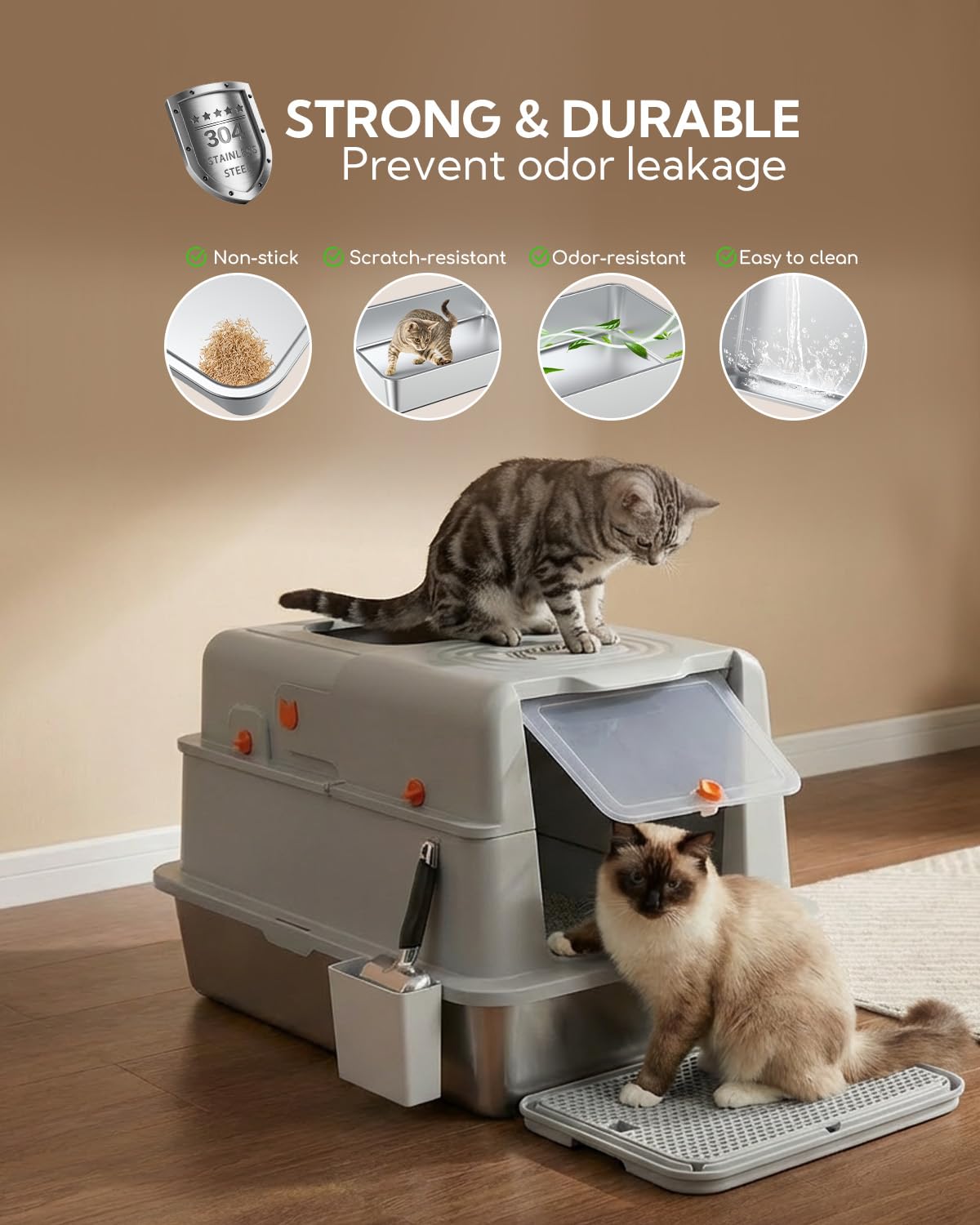 Soulbond Stainless Steel Cat Litter Box with Lid