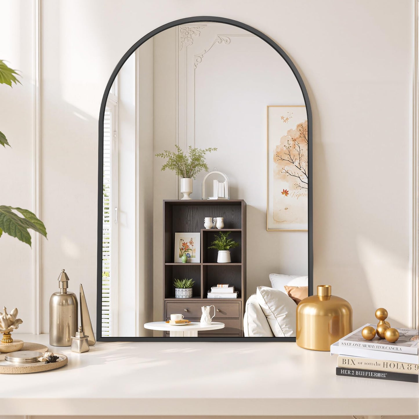 Arched Wall Mirror 36x24 Inch Gold Bathroom Vanity Mirror with Metal Frame, Modern Arch Mirror for Bedroom, Living Room, Entryway, Wall Mounted Decorative Mirror