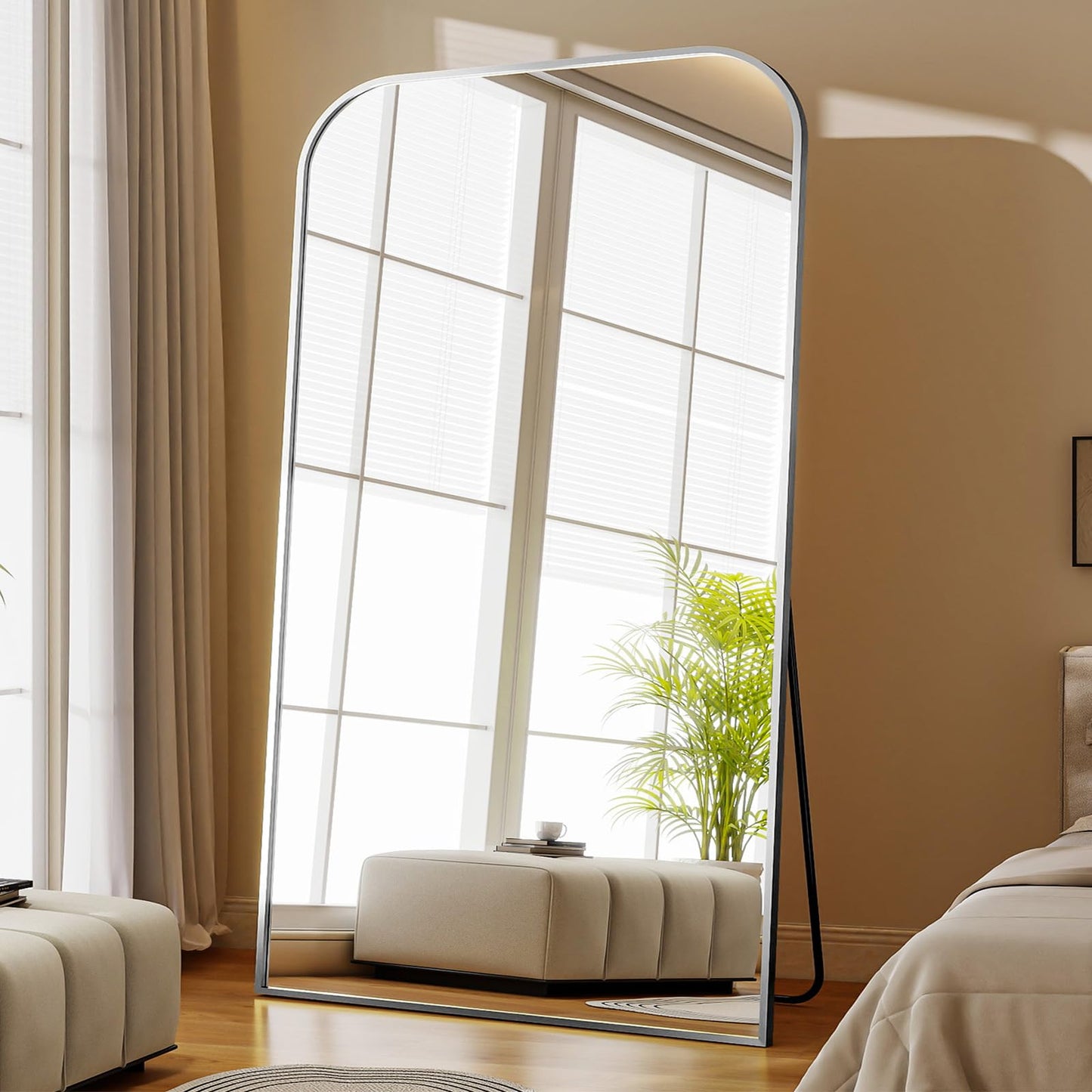 Full Length Mirror 65"x24" Arched Floor Standing Large Mirrors Full Body Mirror with Stand - with Aluminum Frame for Bedroom Living Room, Black