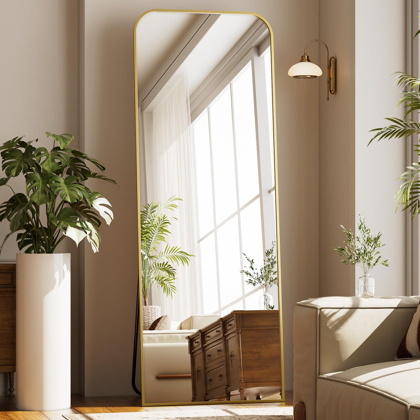 Full Length Mirror 65"x24" Arched Floor Standing Large Mirrors Full Body Mirror with Stand - with Aluminum Frame for Bedroom Living Room, Black