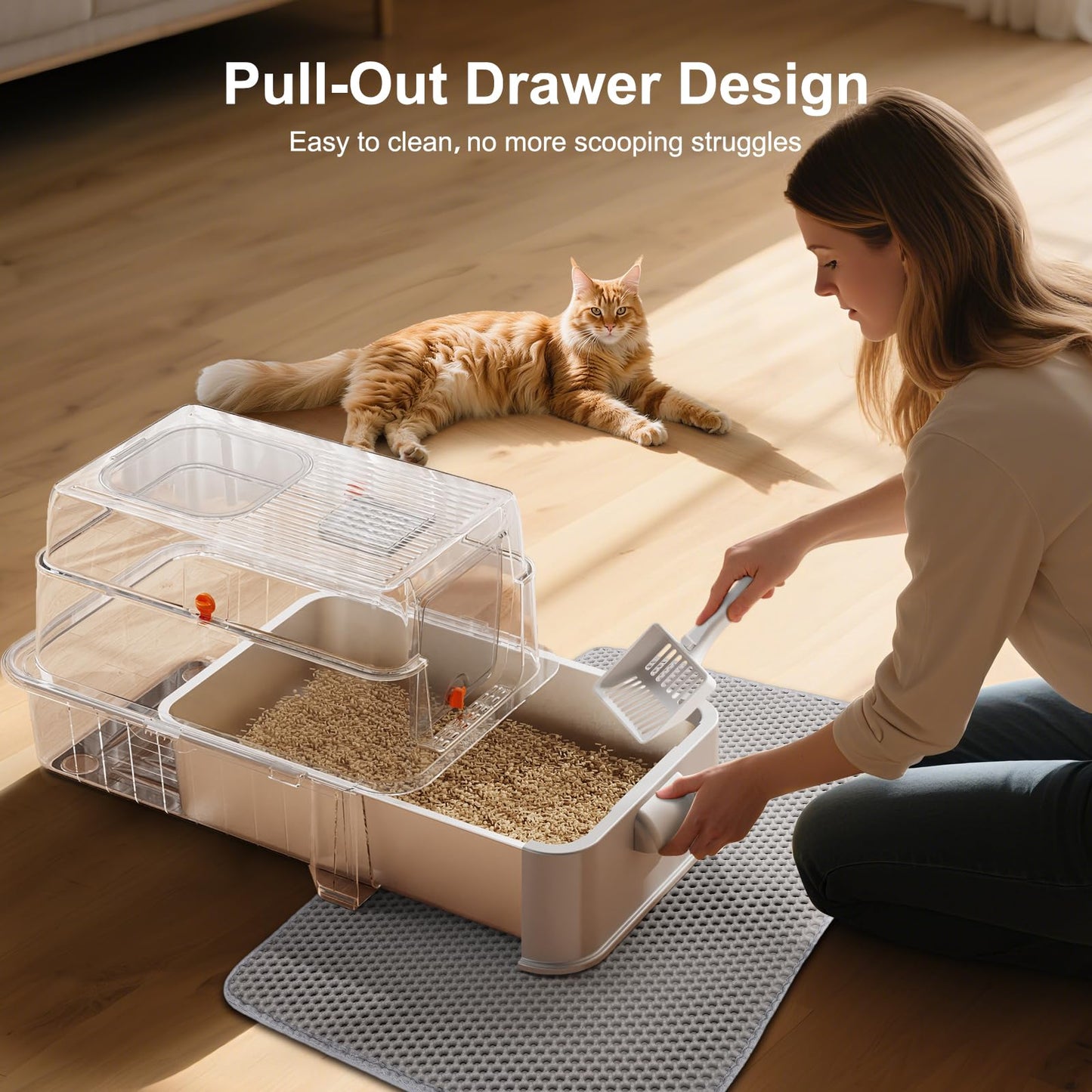 FURTIME Stainless Steel Litter Box with Lid