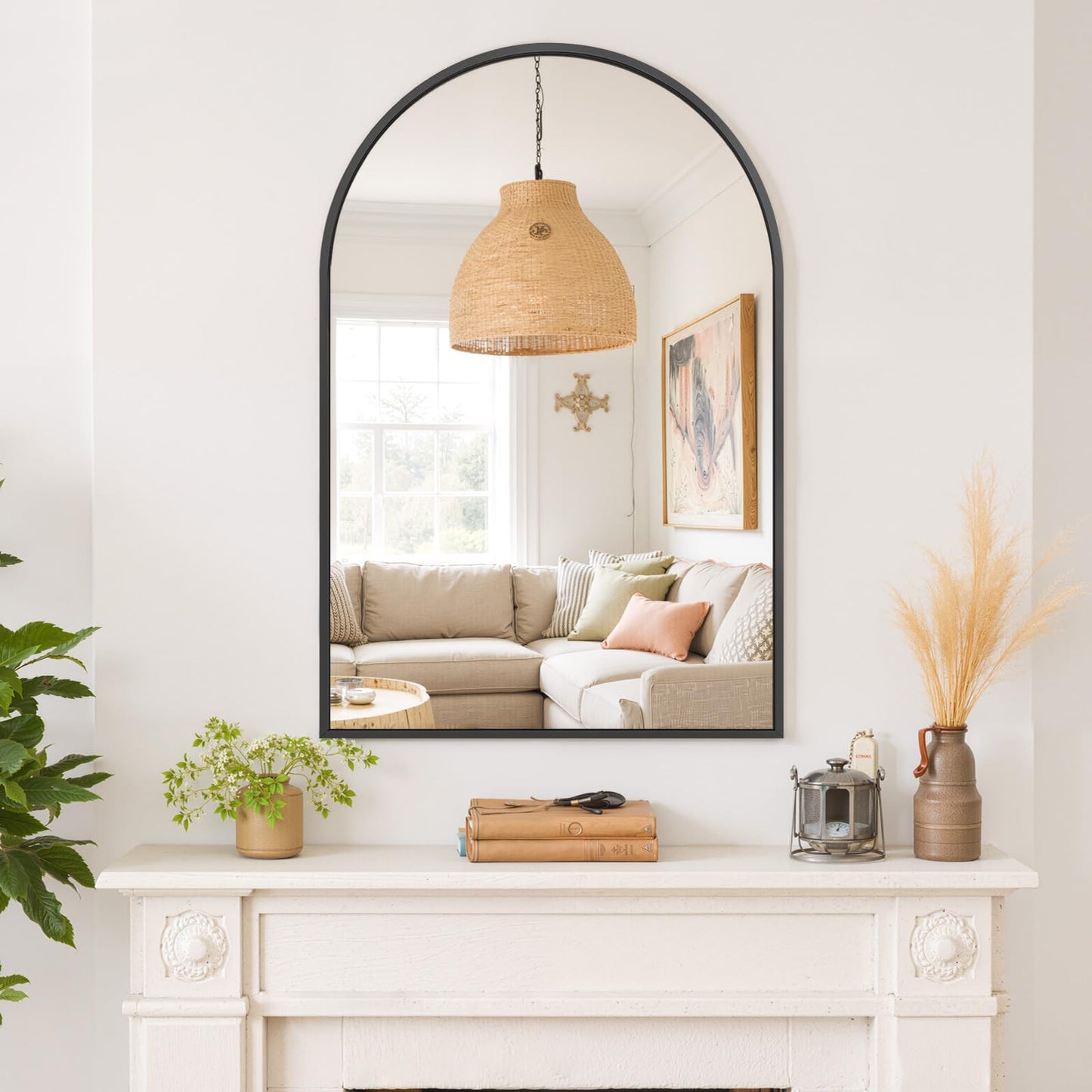 Arched Wall Mirror 36x24 Inch Gold Bathroom Vanity Mirror with Metal Frame, Modern Arch Mirror for Bedroom, Living Room, Entryway, Wall Mounted Decorative Mirror