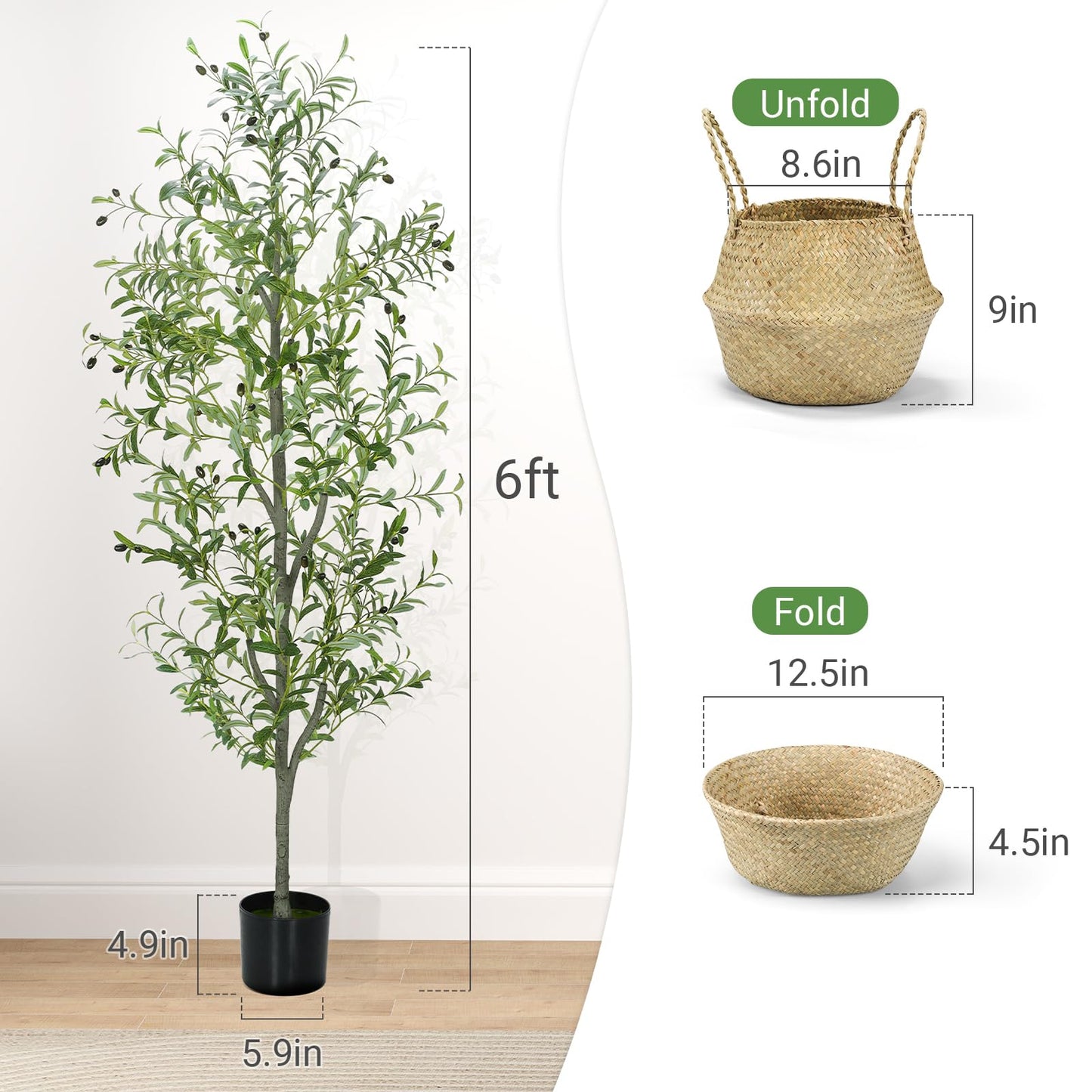 6FT Fall Artificial Eucalyptus Tree with Wicker Basket, Orange Potted Faux Eucalyptus Trees, Autumn Fake Eucalyptus Plants, Lifelike Leaves & Natural Trunk for Home Office Bedroom, Indoor